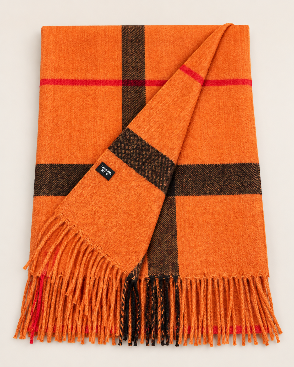 Cashmere Blend Check Scarf - Burnt Orange