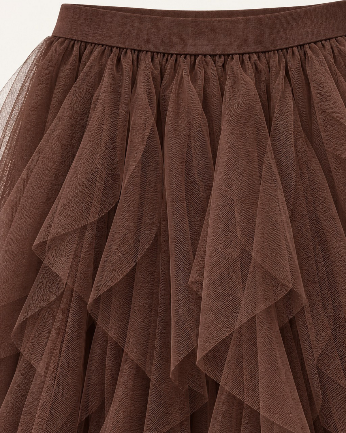 Chocolate Brown Layered Tulle Midi Skirt