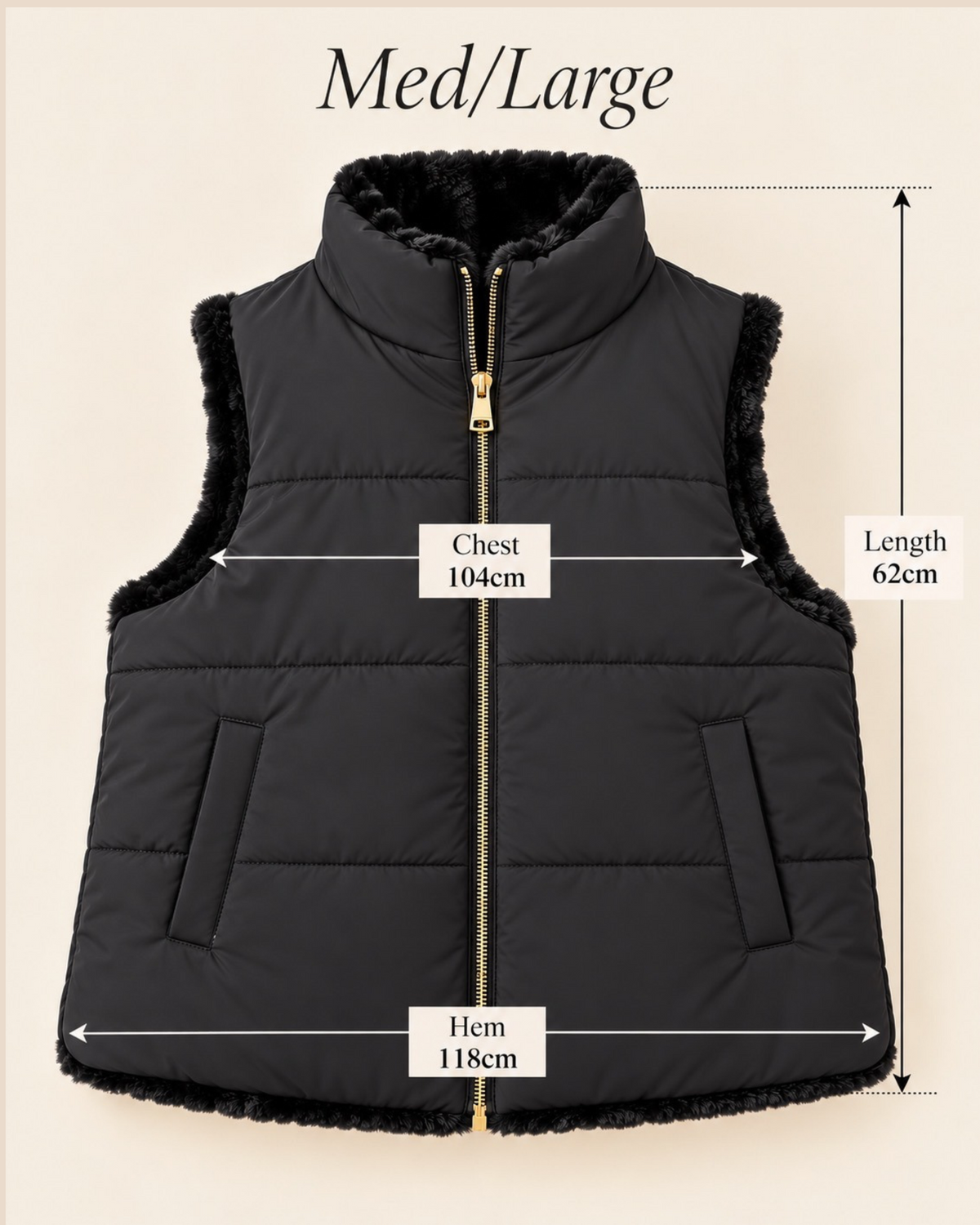 Reversible Faux Fur & Padded Gilet – Black