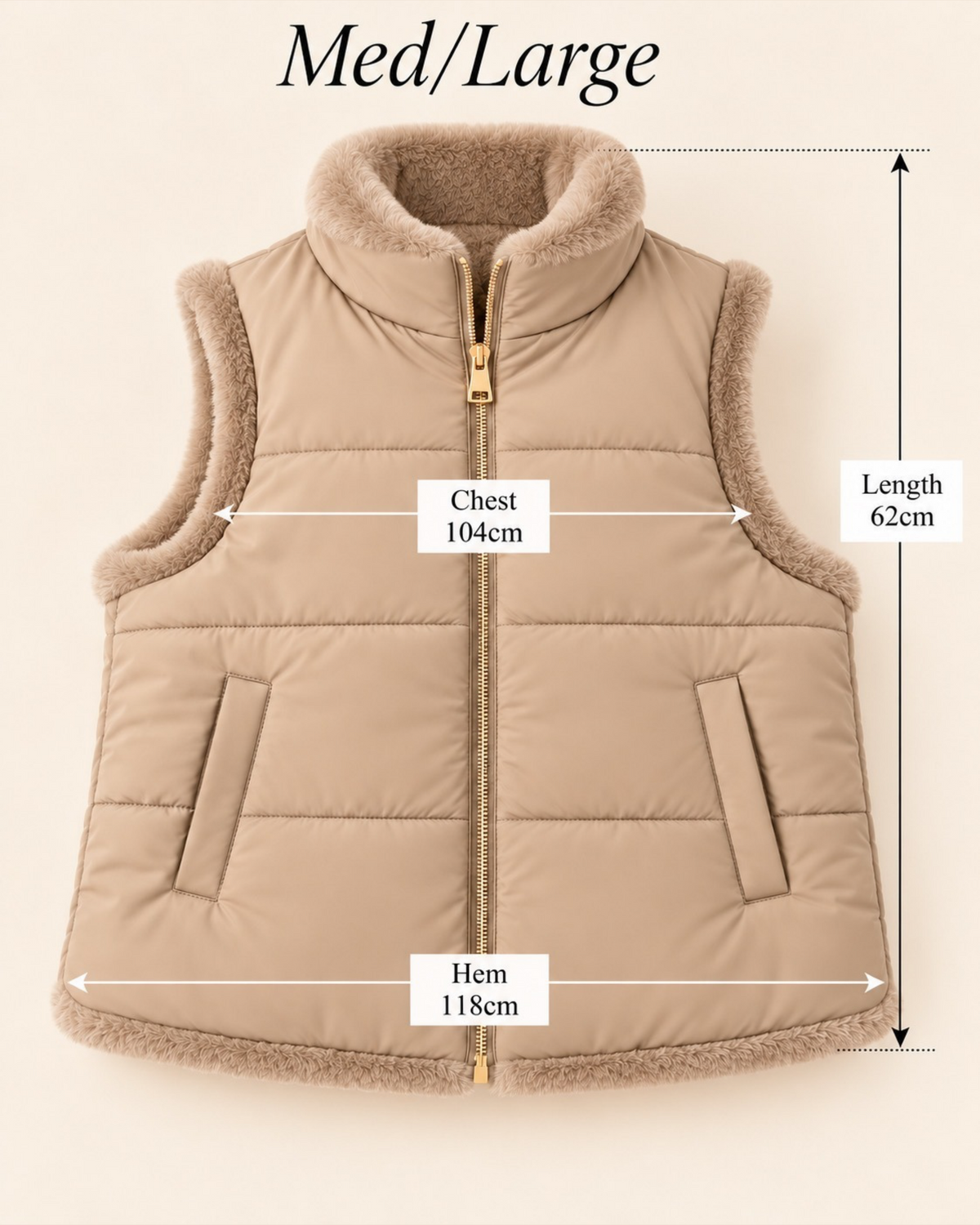 Reversible Faux Fur & Padded Gilet – Beige