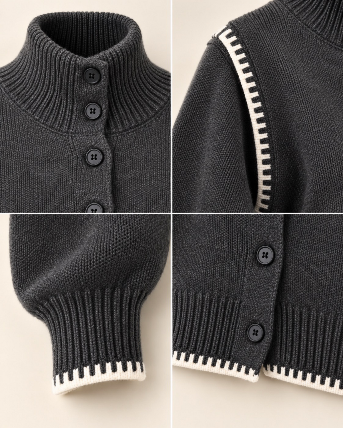 Dark Grey Contrast Stitch Cardigan