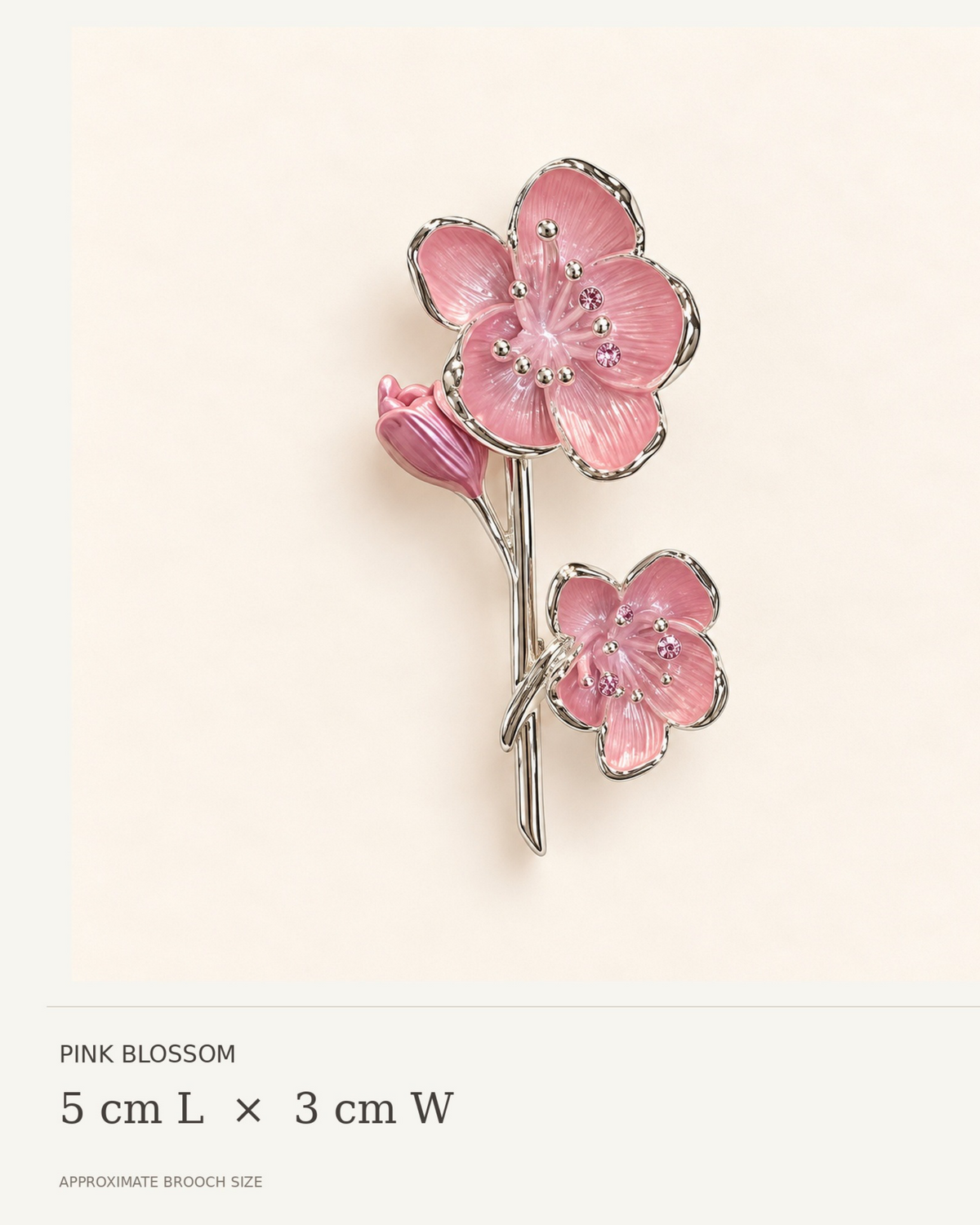 Silver-Plated Pink Blossom Flower Brooch