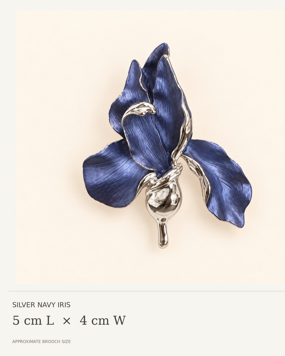 Silver-Plated Navy Iris Flower Brooch