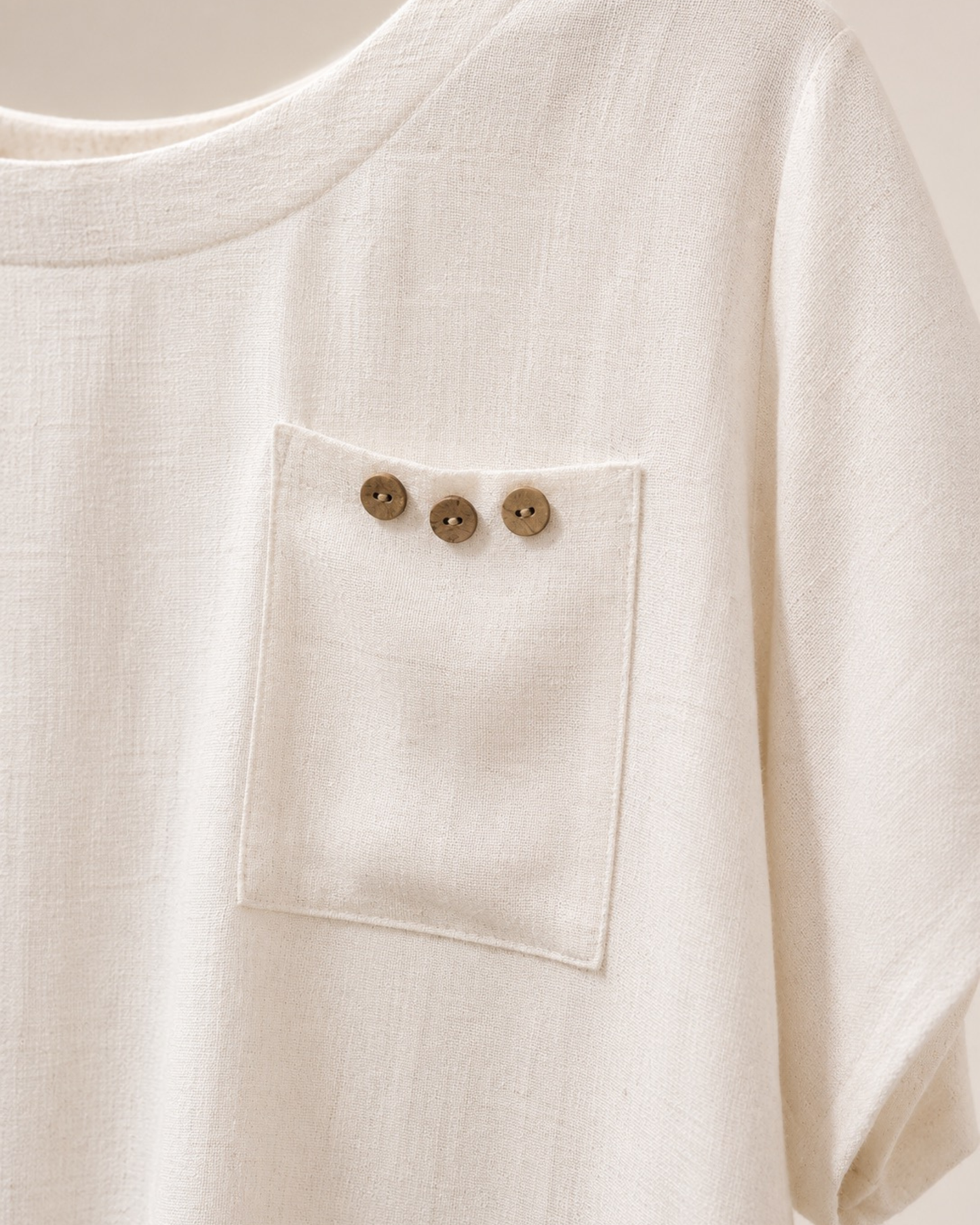 Button Detail Dip Hem Top - Cream
