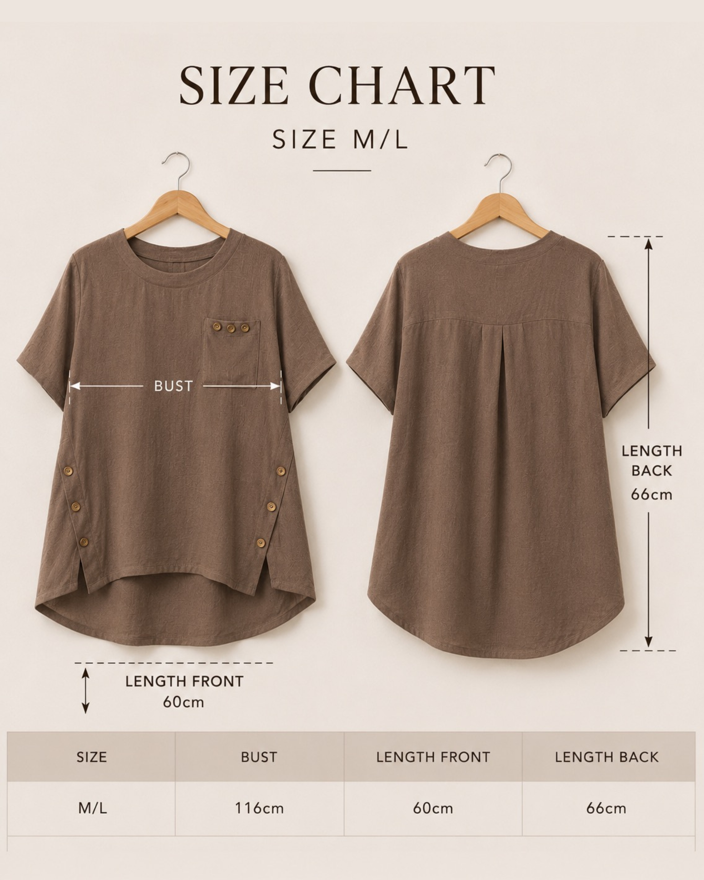 Button Detail Dip Hem - Brown