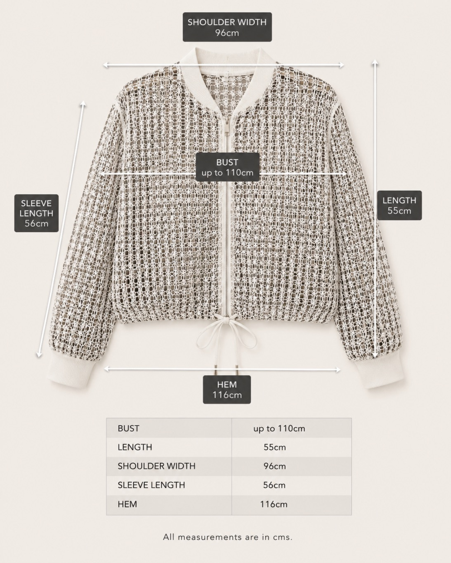 Crochet Bomber Jacket - Cream