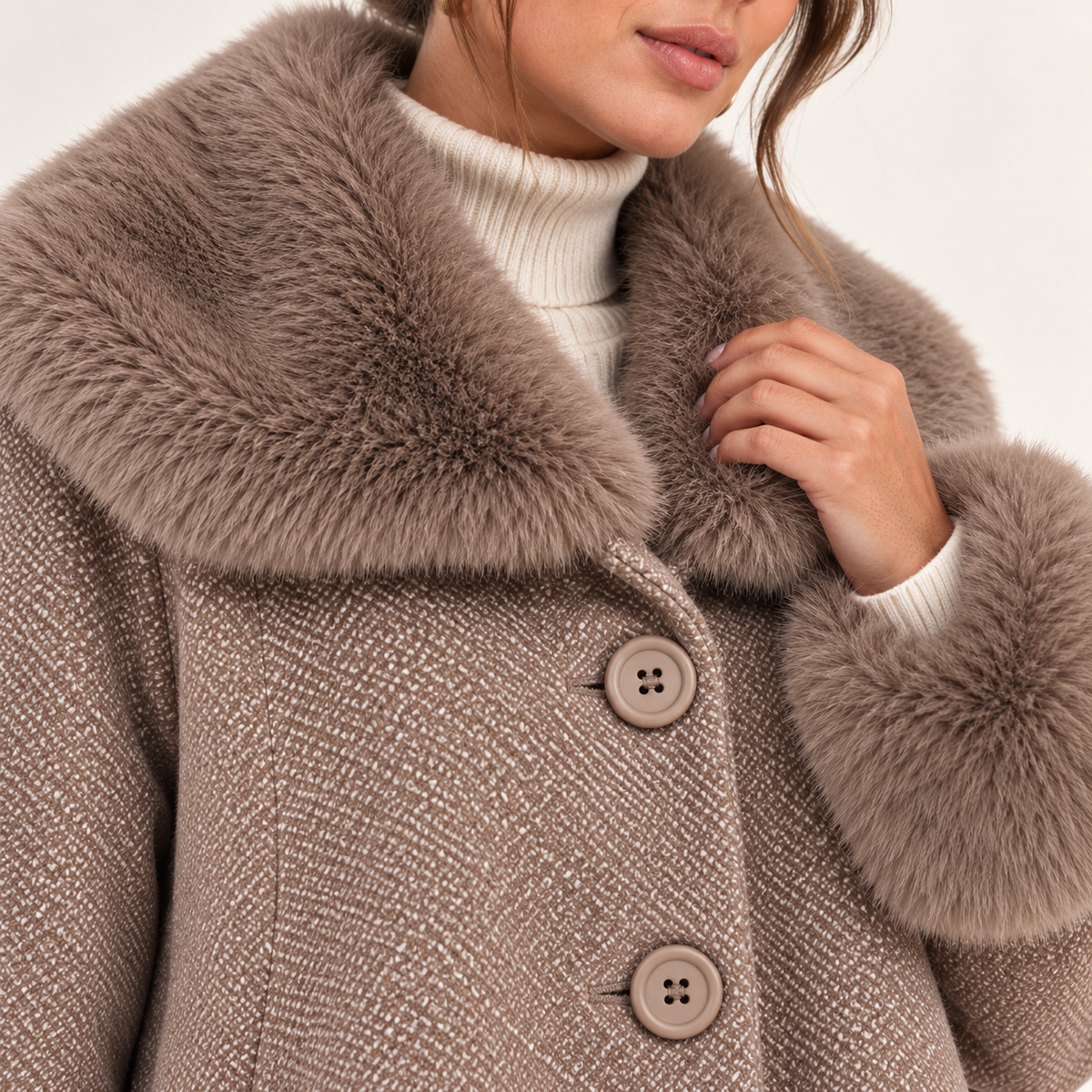 Taupe Faux Fur Trim Swing Coat – Made in Italy