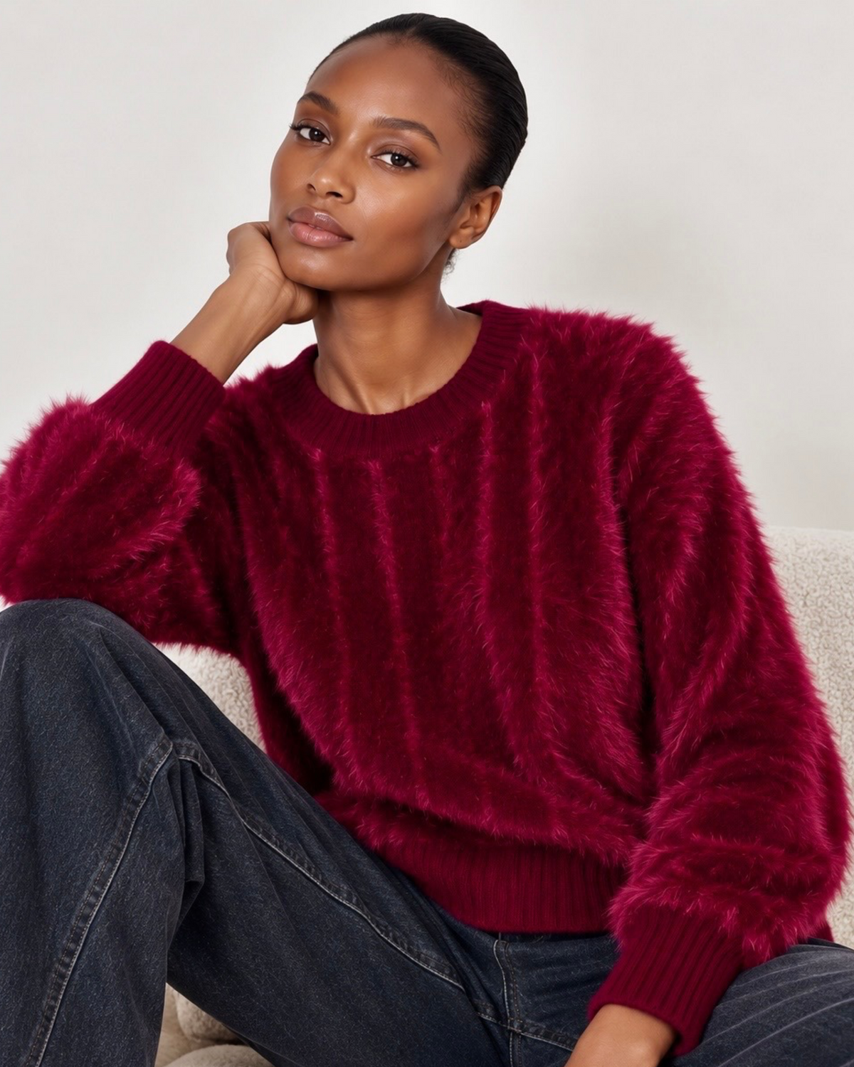 Burgundy Soft Brushed Knit Jumper