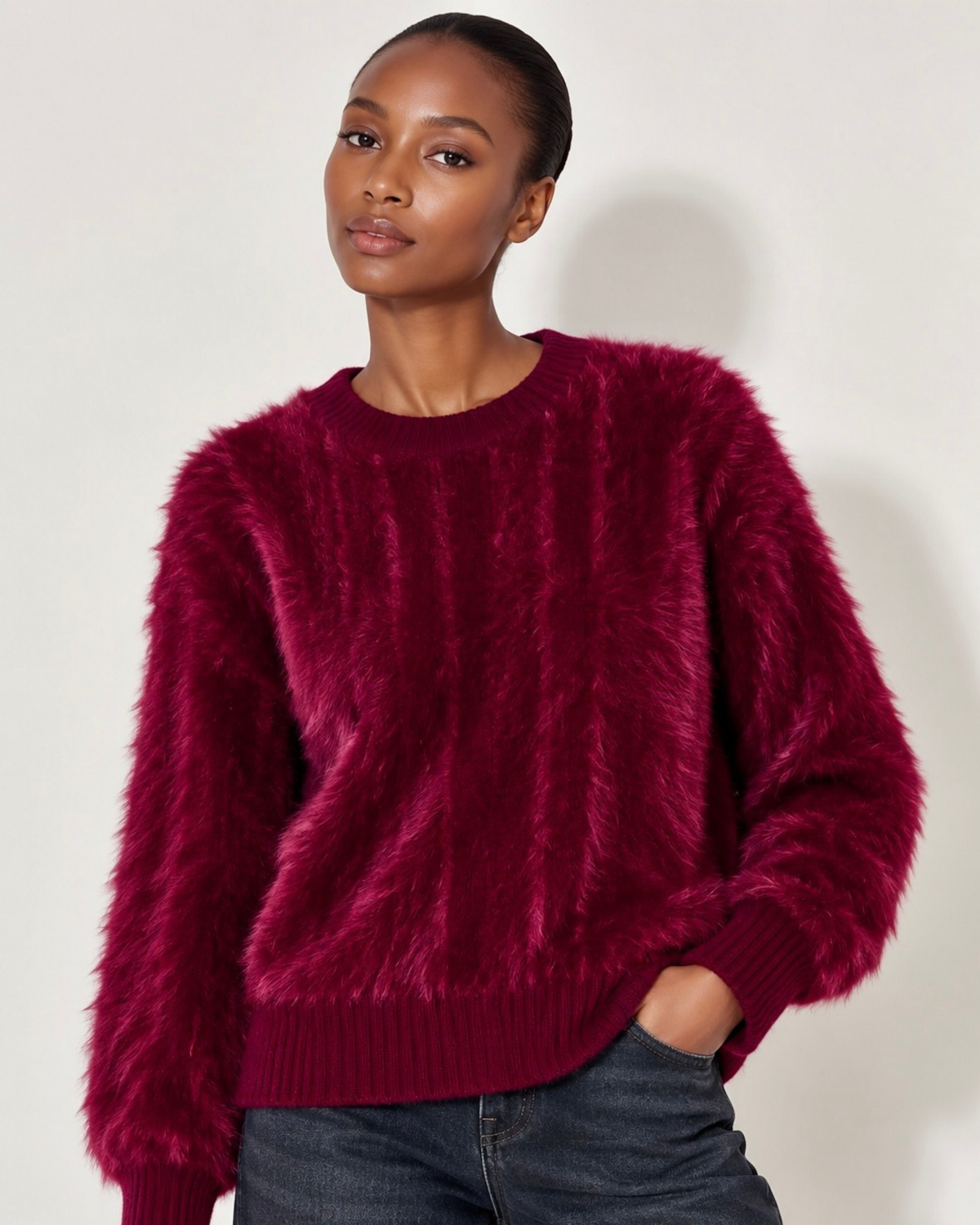Burgundy Soft Brushed Knit Jumper