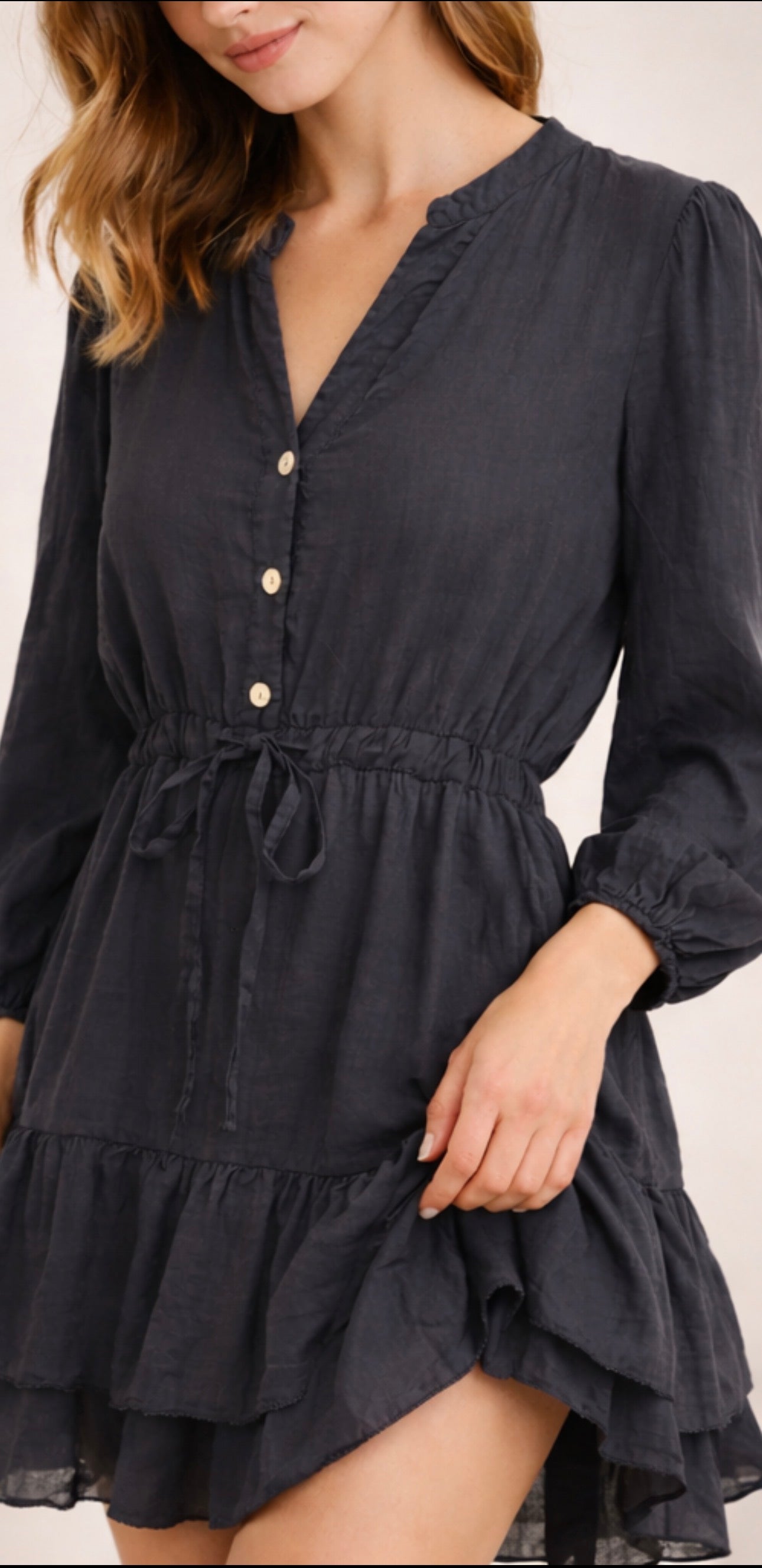 Charcoal Tiered Mini Dress