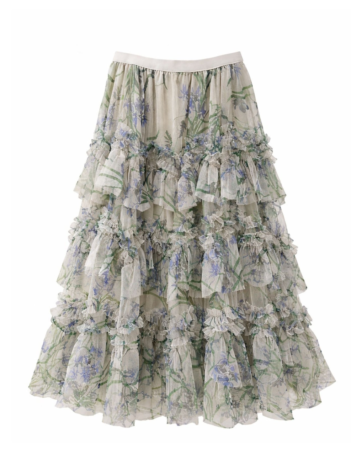 Soft Floral Tiered Midi Skirt