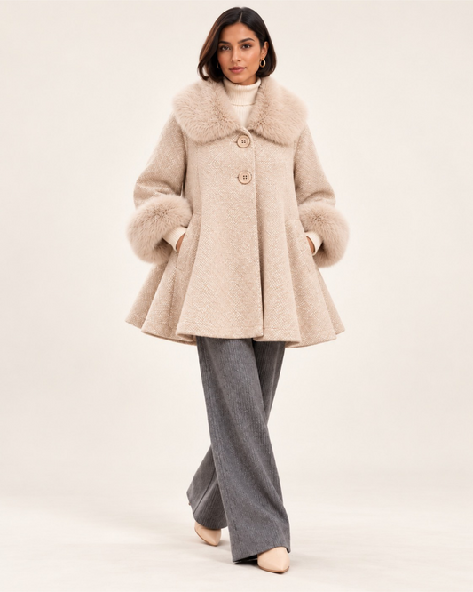 Cream Faux Fur Trim Swing Coat – Made in Italy