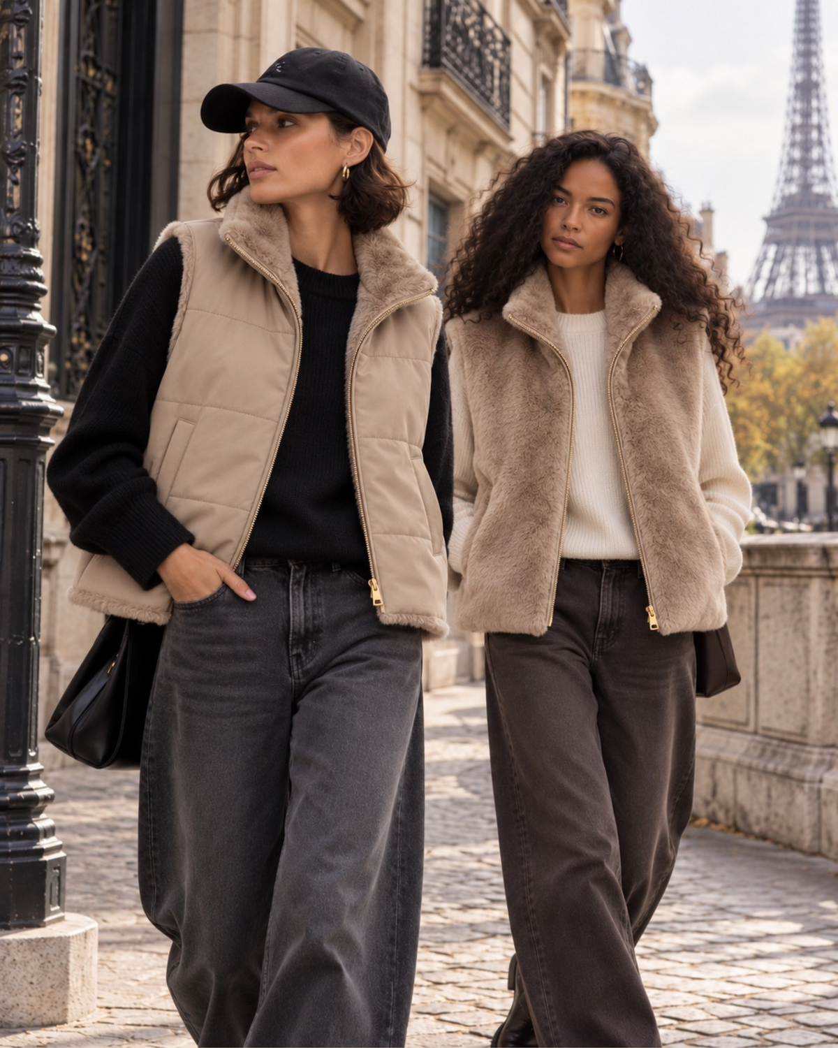 Reversible Faux Fur & Padded Gilet – Beige