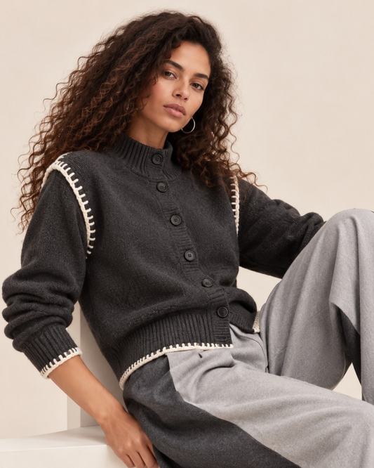 Dark Grey Contrast Stitch Cardigan