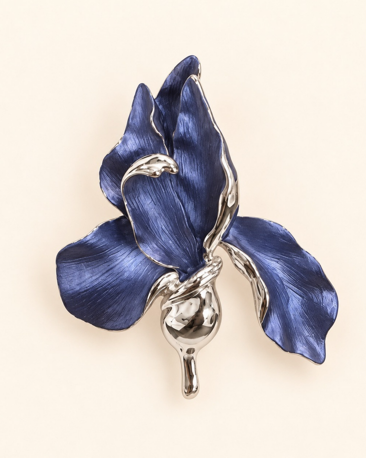 Silver-Plated Navy Iris Flower Brooch