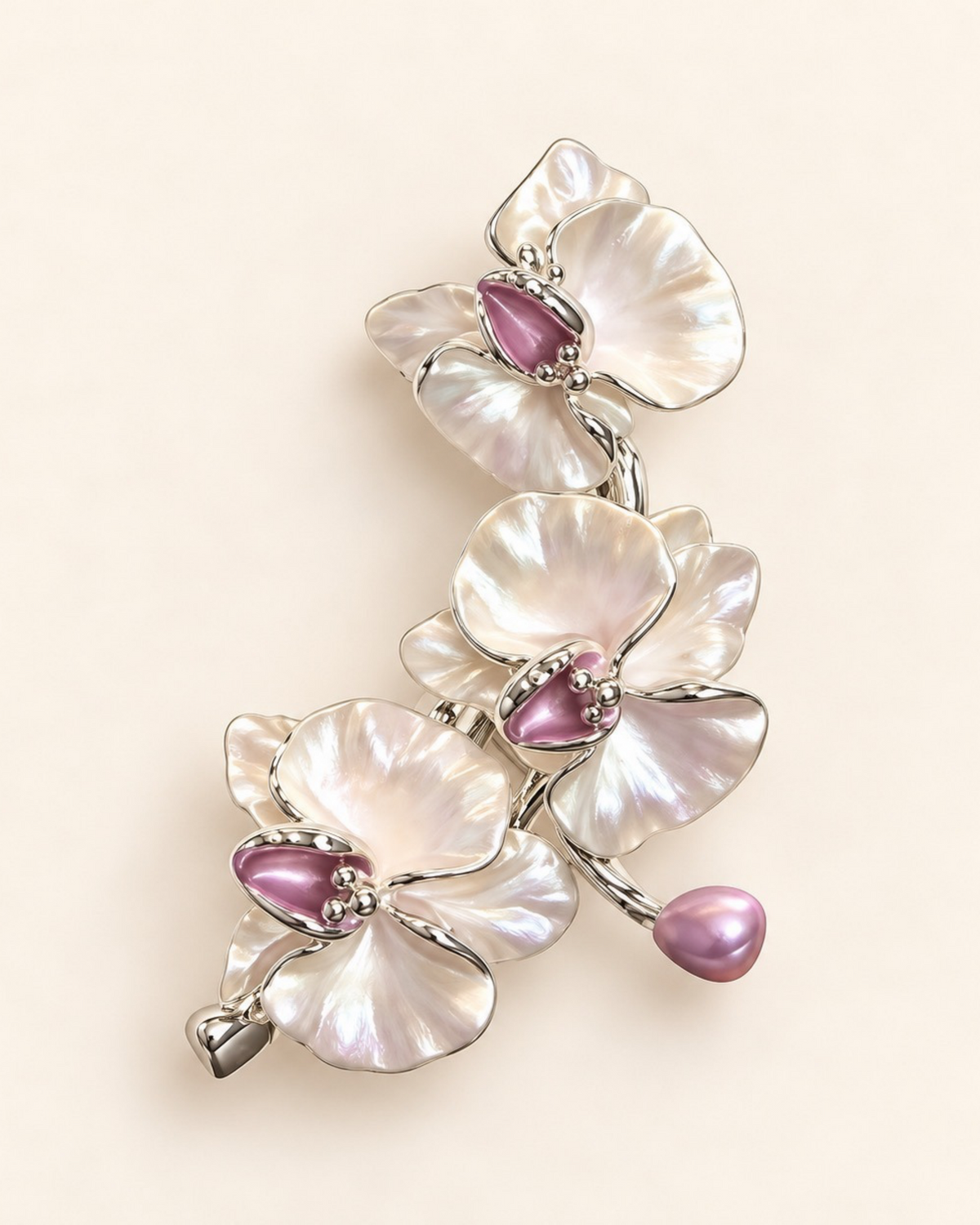 Silver-Plated Orchid Spray Brooch