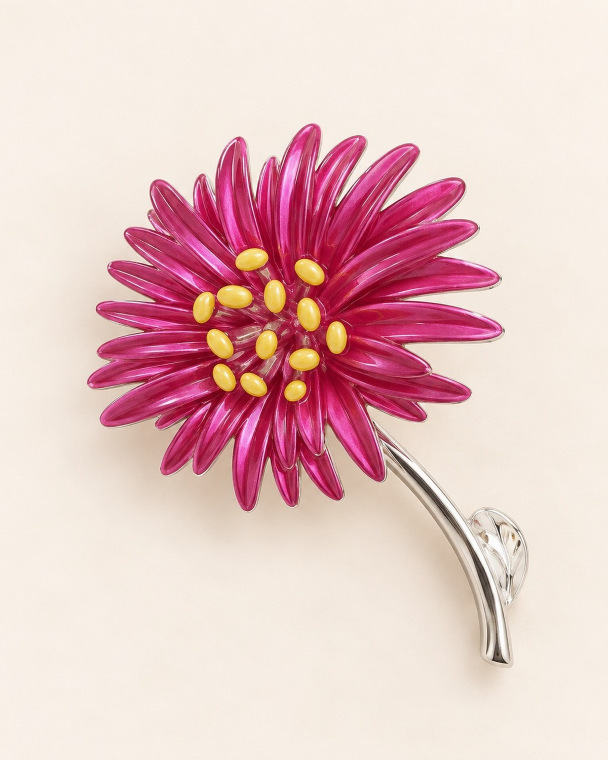 Silver-Plated Fuchsia Pink Flower Brooch