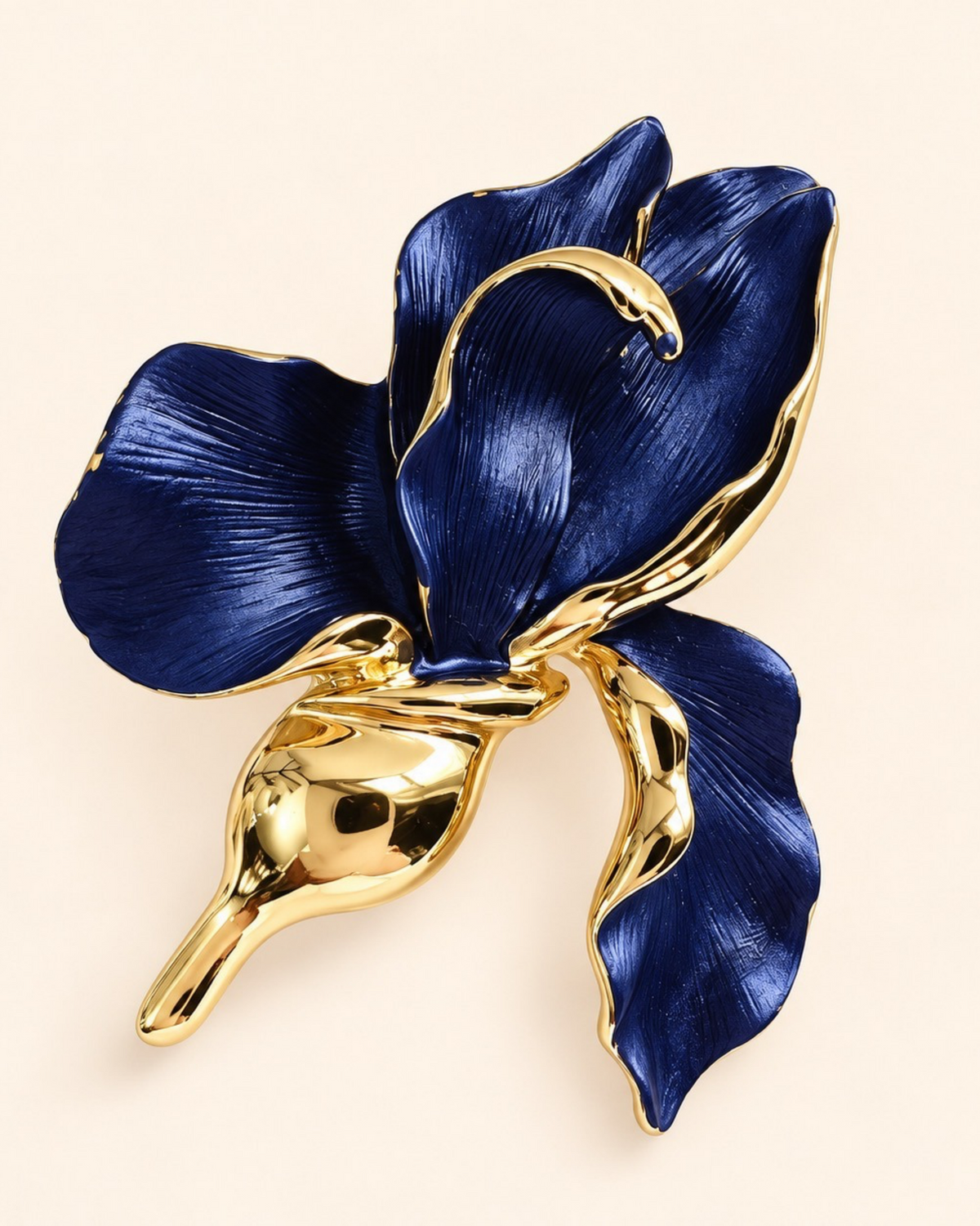 Gold-Plated Navy Iris Flower Brooch