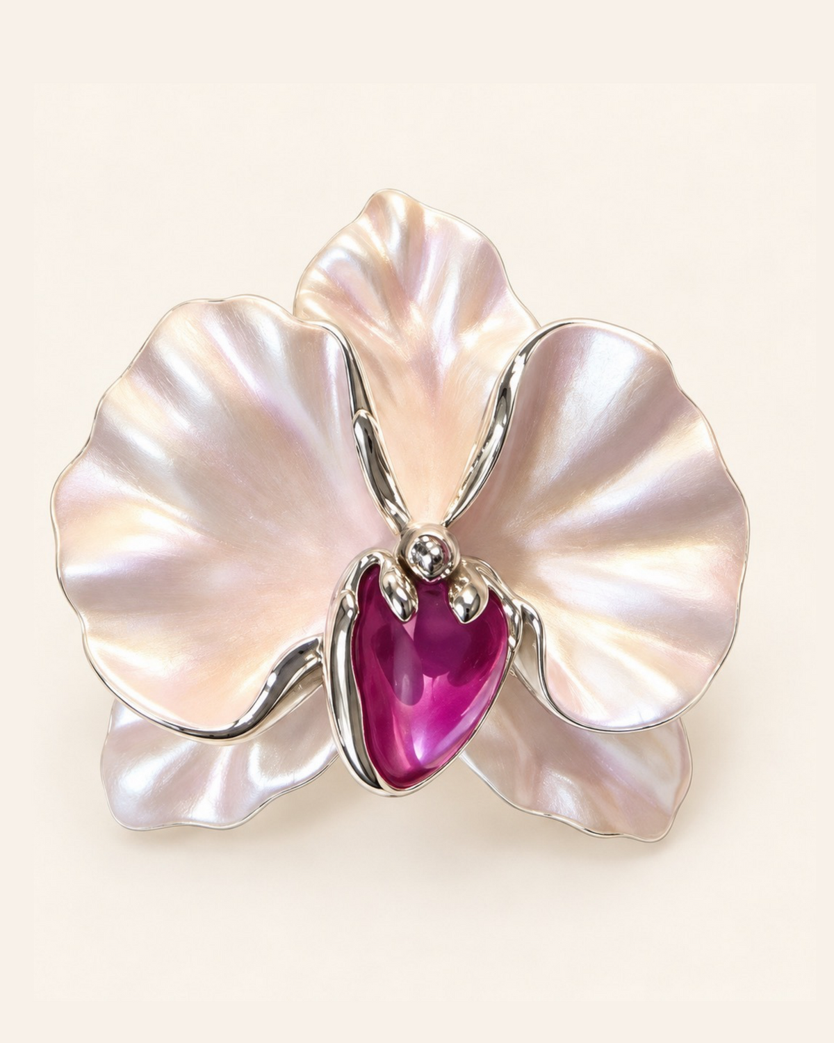 Silver-Plated Pearl Orchid Flower Brooch