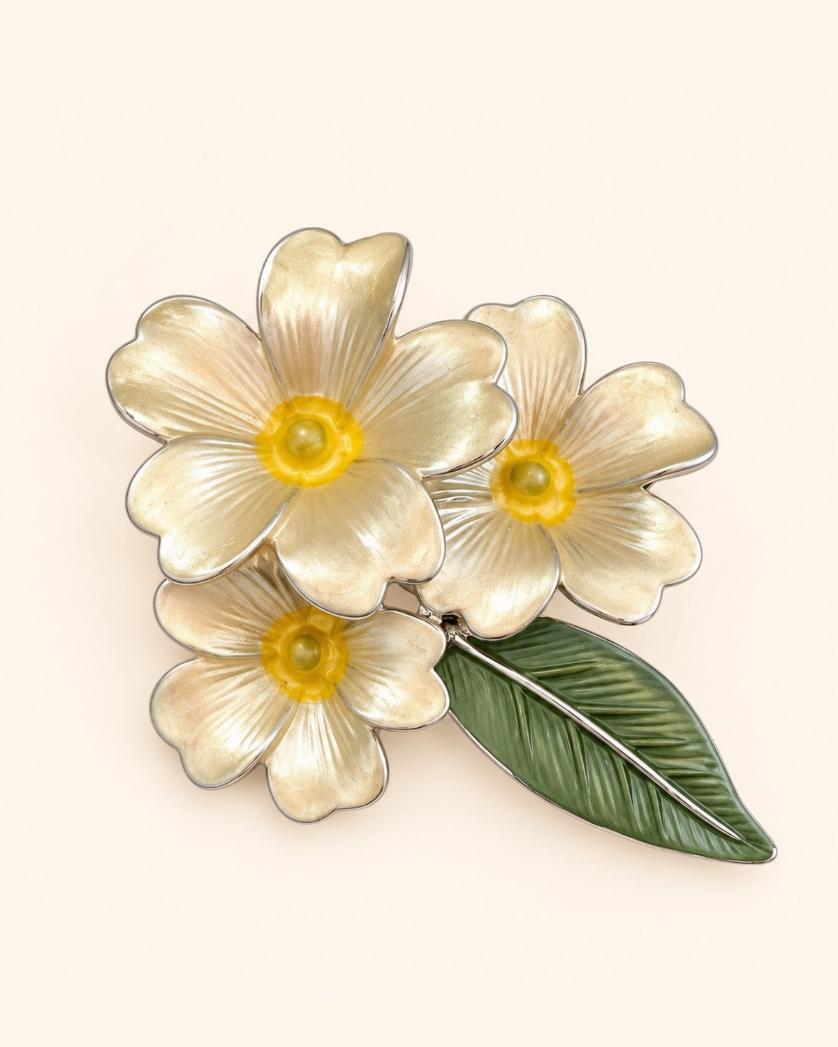 Silver-Plated Yellow Primrose Flower Brooch