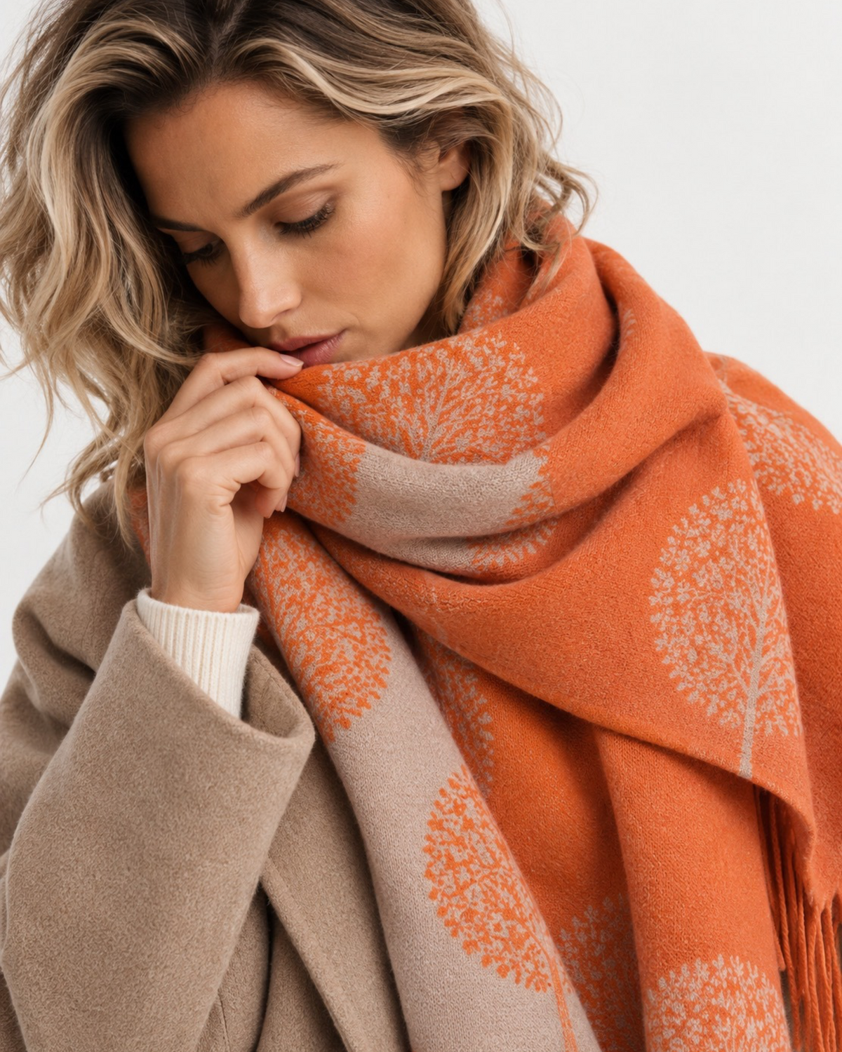 Cashmere Blend Tree Scarf – Burnt Orange