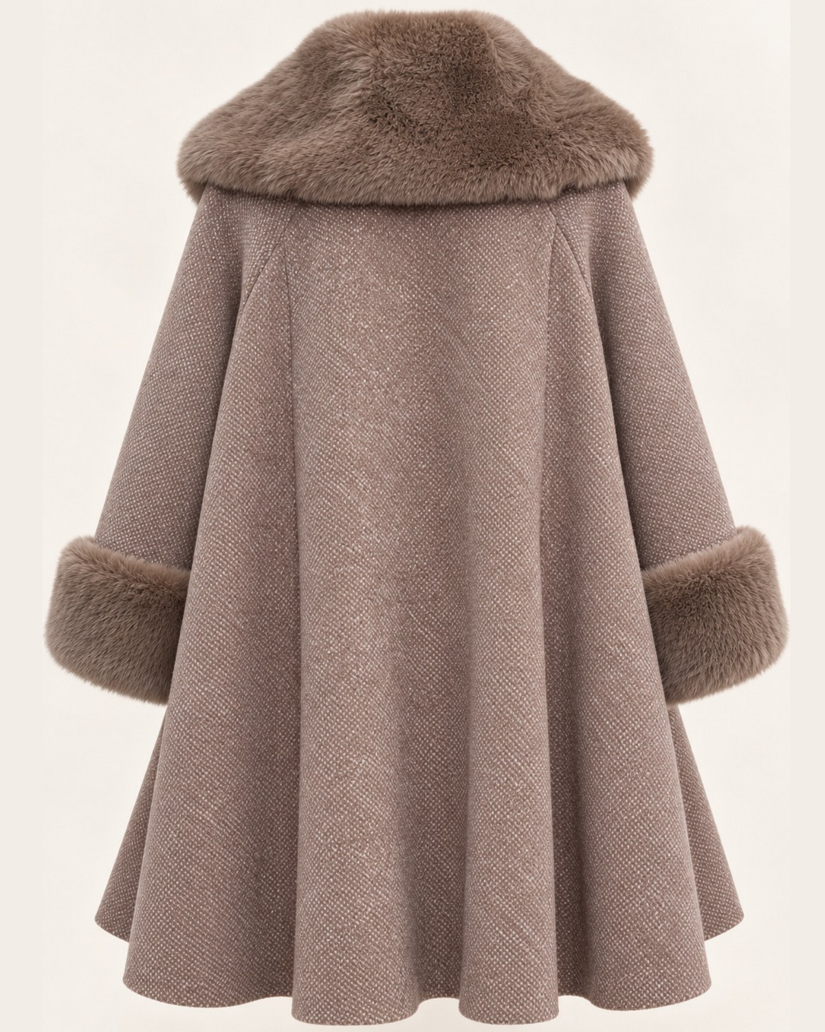 Taupe Faux Fur Trim Swing Coat – Made in Italy