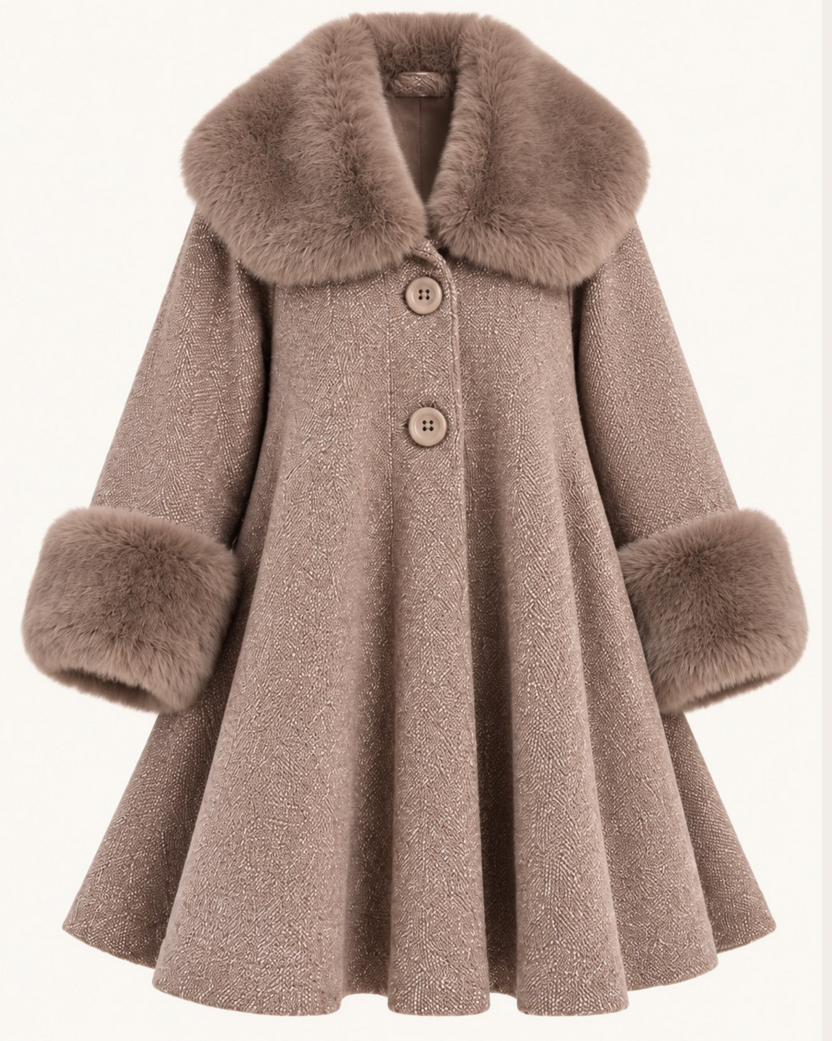 Taupe Faux Fur Trim Swing Coat – Made in Italy