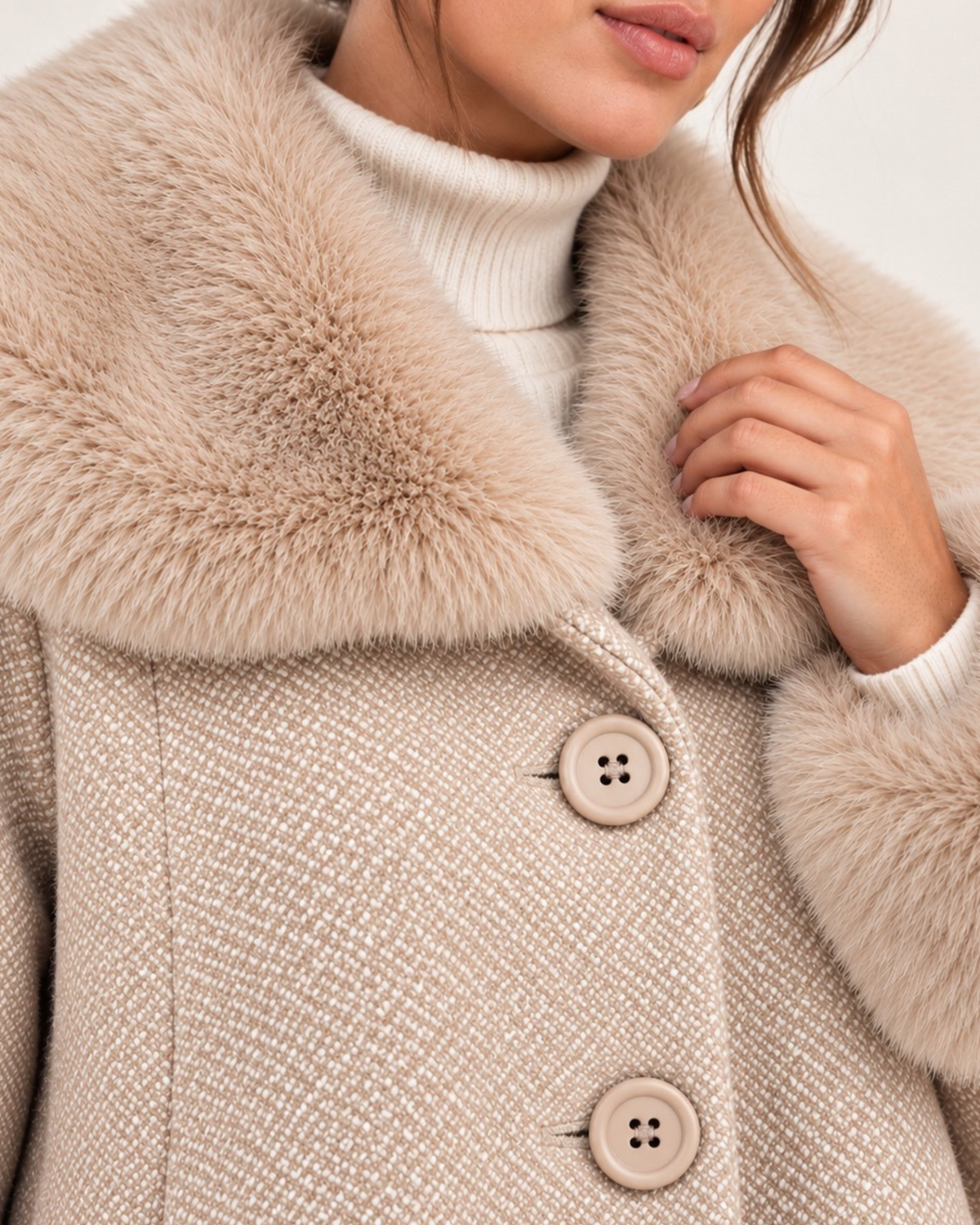Cream Faux Fur Trim Swing Coat – Made in Italy