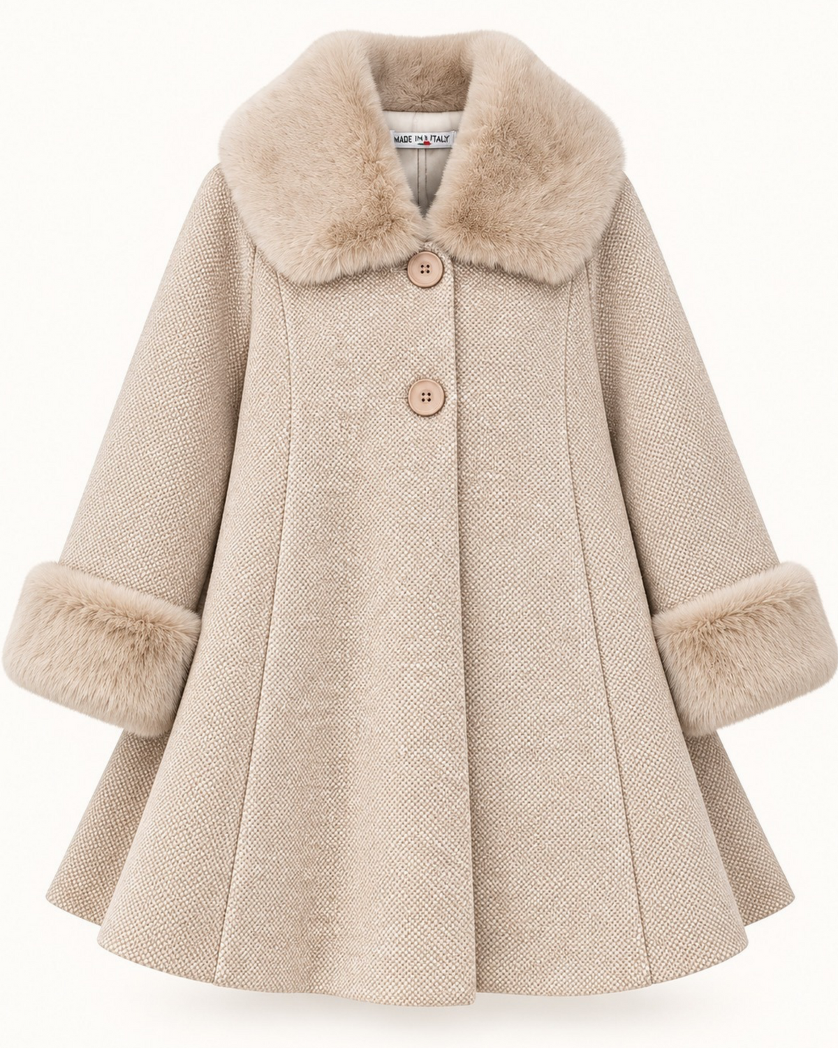 Cream Faux Fur Trim Swing Coat – Made in Italy