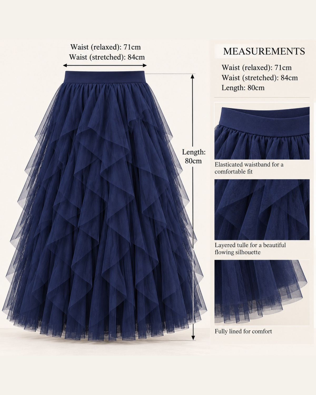 Navy Blue Layered Tulle Maxi Skirt
