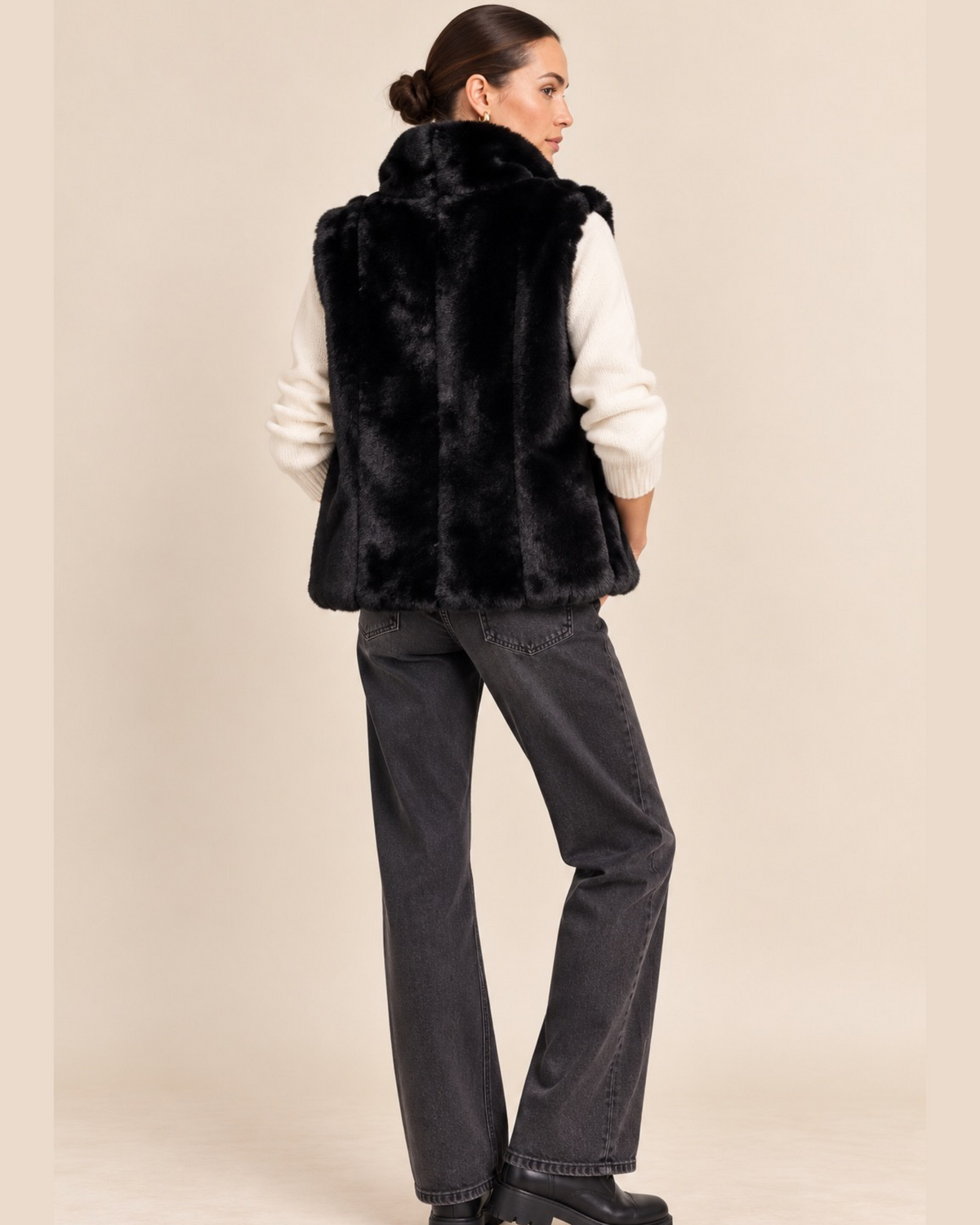 Reversible Faux Fur & Padded Gilet – Black