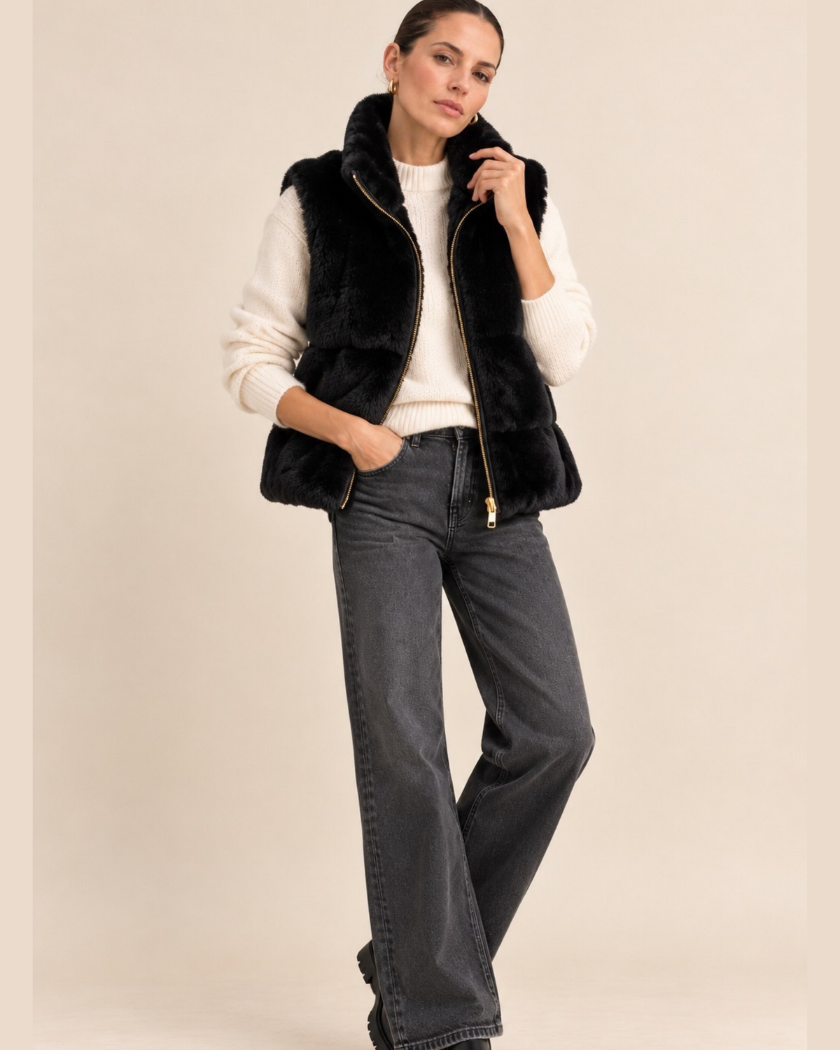 Reversible Faux Fur & Padded Gilet – Black
