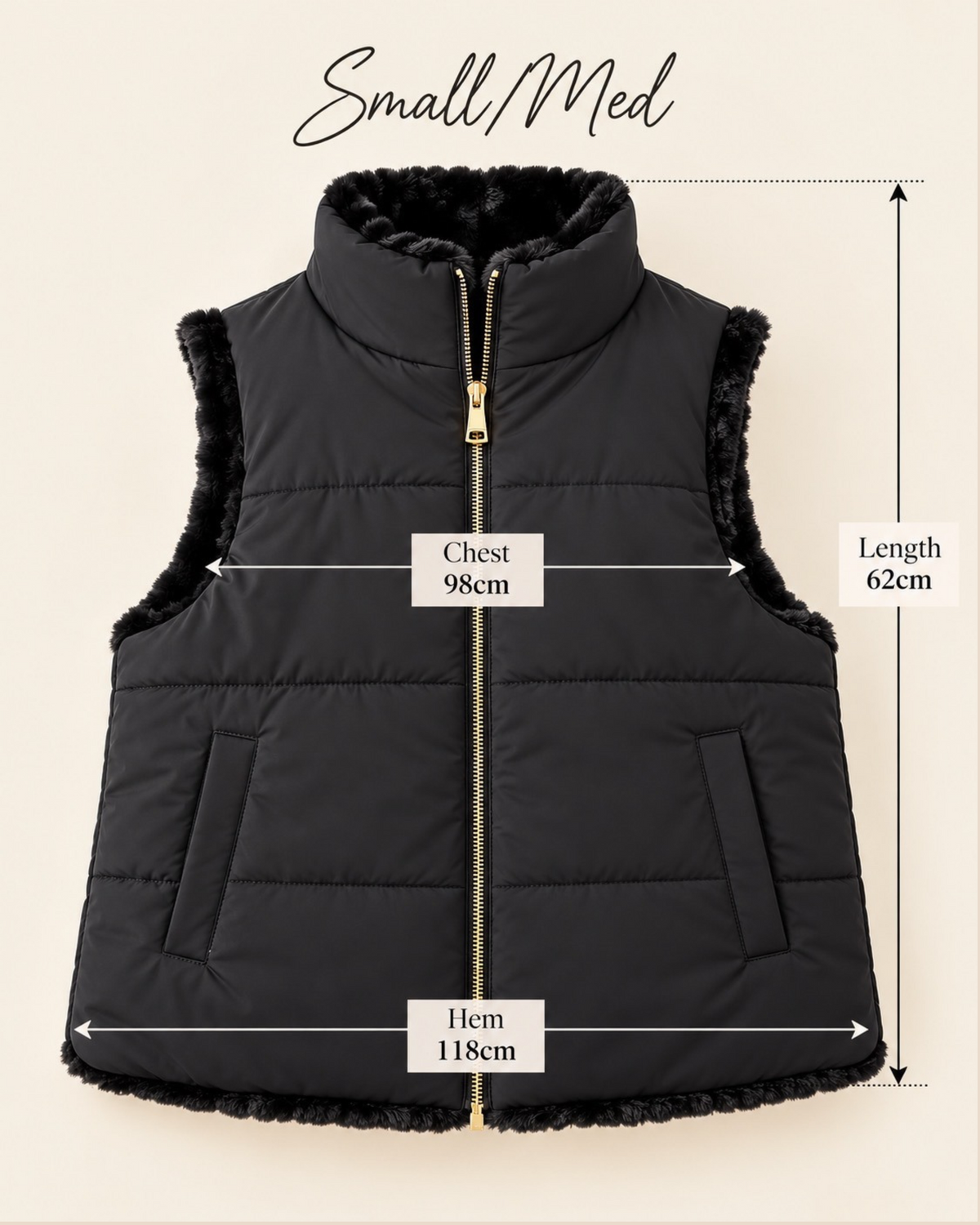 Reversible Faux Fur & Padded Gilet – Black