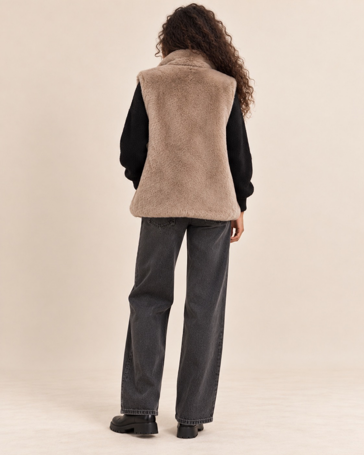 Reversible Faux Fur & Padded Gilet – Beige