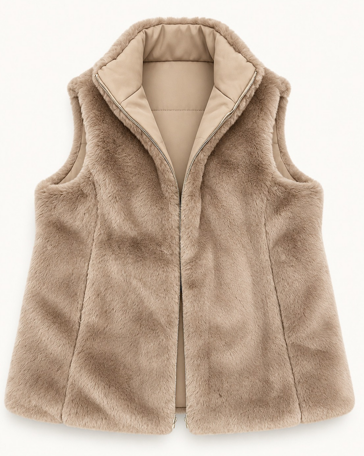 Reversible Faux Fur & Padded Gilet – Beige