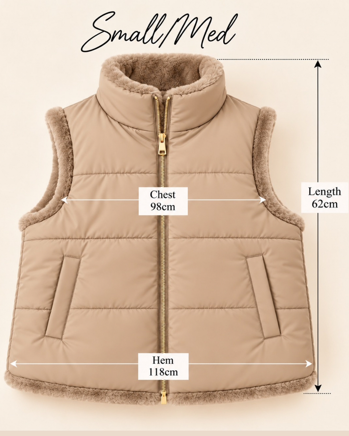 Reversible Faux Fur & Padded Gilet – Beige