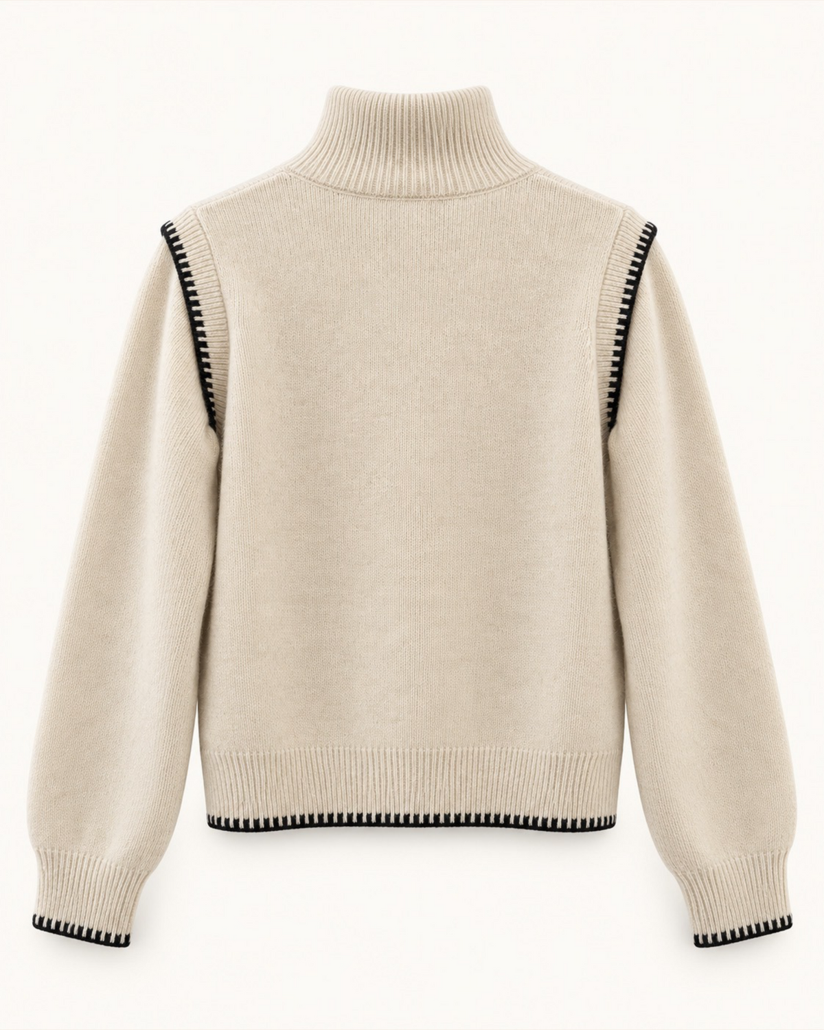 Cream Knit Cardigan with Contrast Stitch Detail