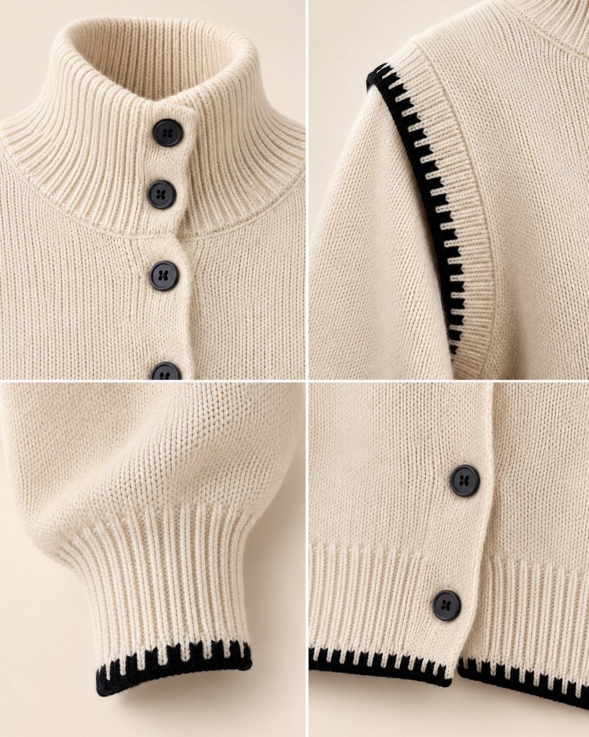 Cream Knit Cardigan with Contrast Stitch Detail