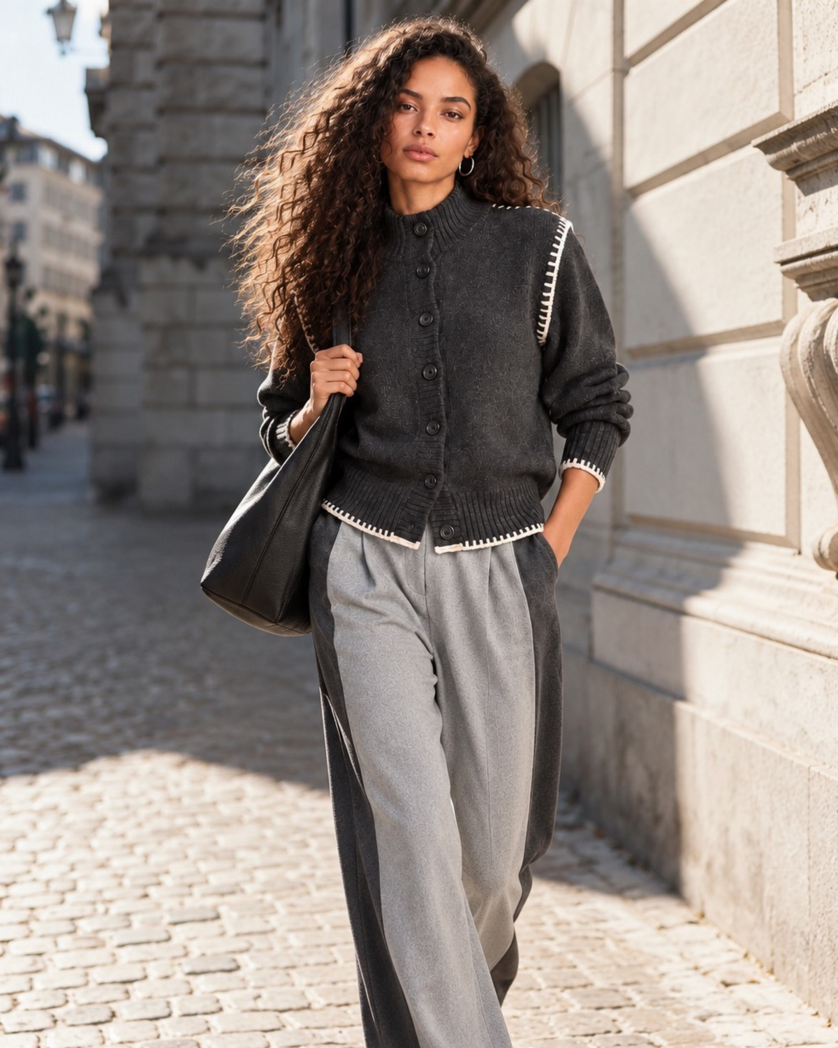 Dark Grey Contrast Stitch Cardigan