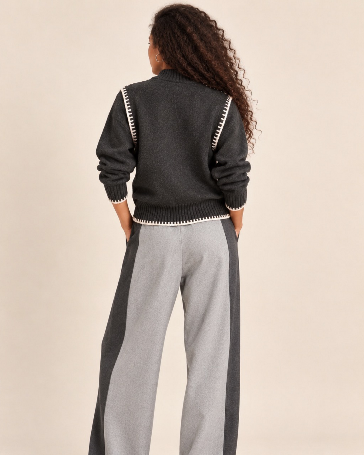 Dark Grey Contrast Stitch Cardigan