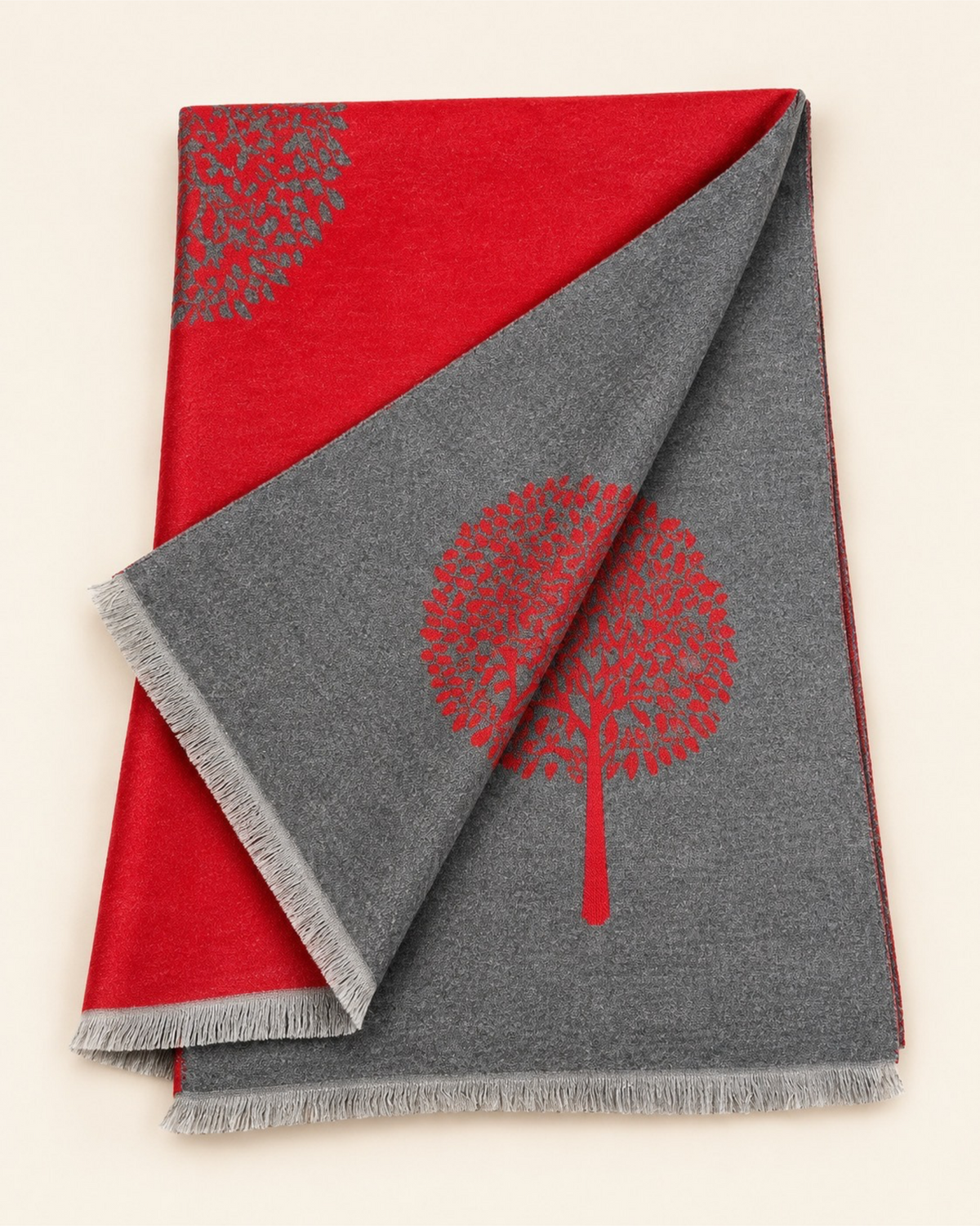 Red & Grey Cashmere Blend Tree Print Scarf