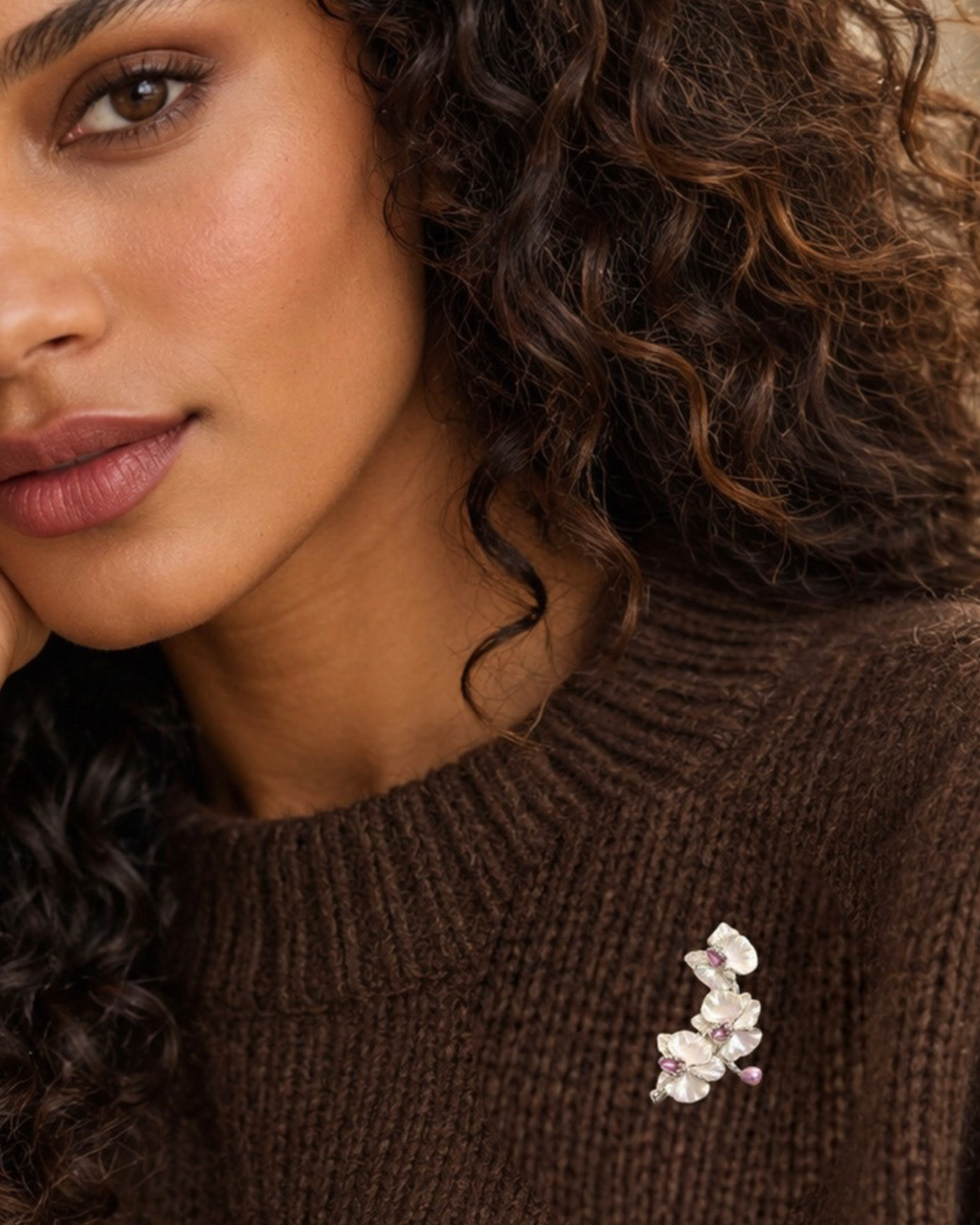 Silver-Plated Orchid Spray Brooch