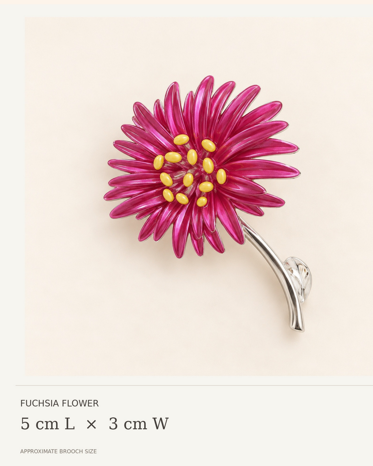 Silver-Plated Fuchsia Pink Flower Brooch