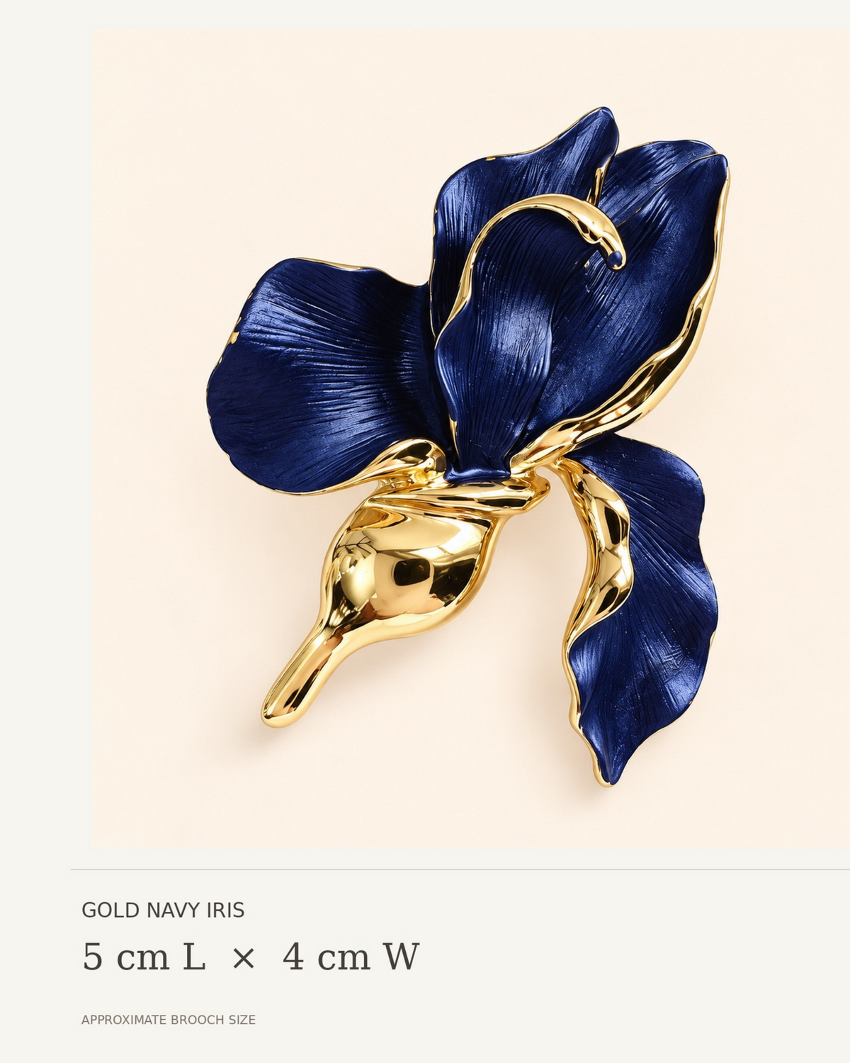 Gold-Plated Navy Iris Flower Brooch