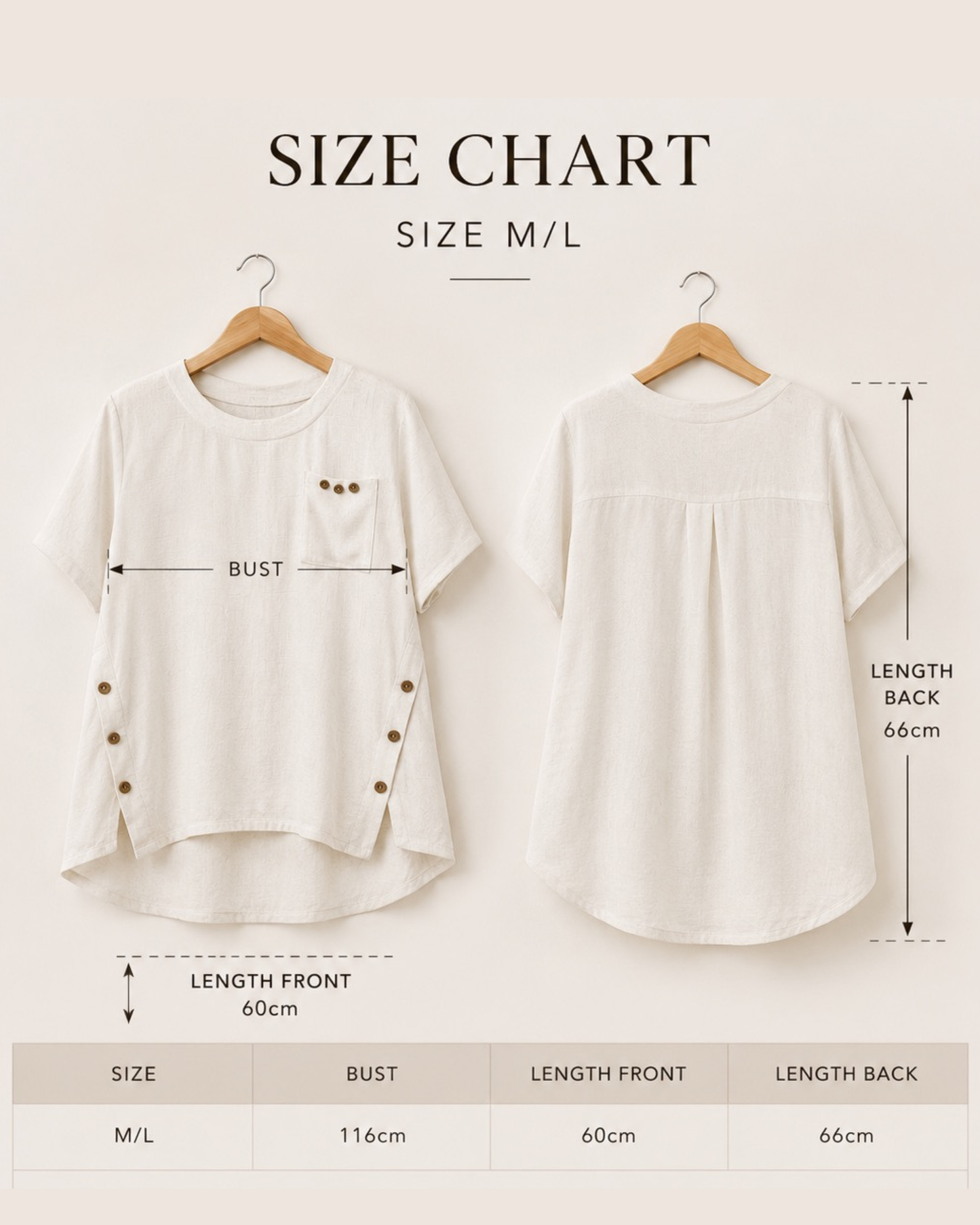 Button Detail Dip Hem Top - Cream
