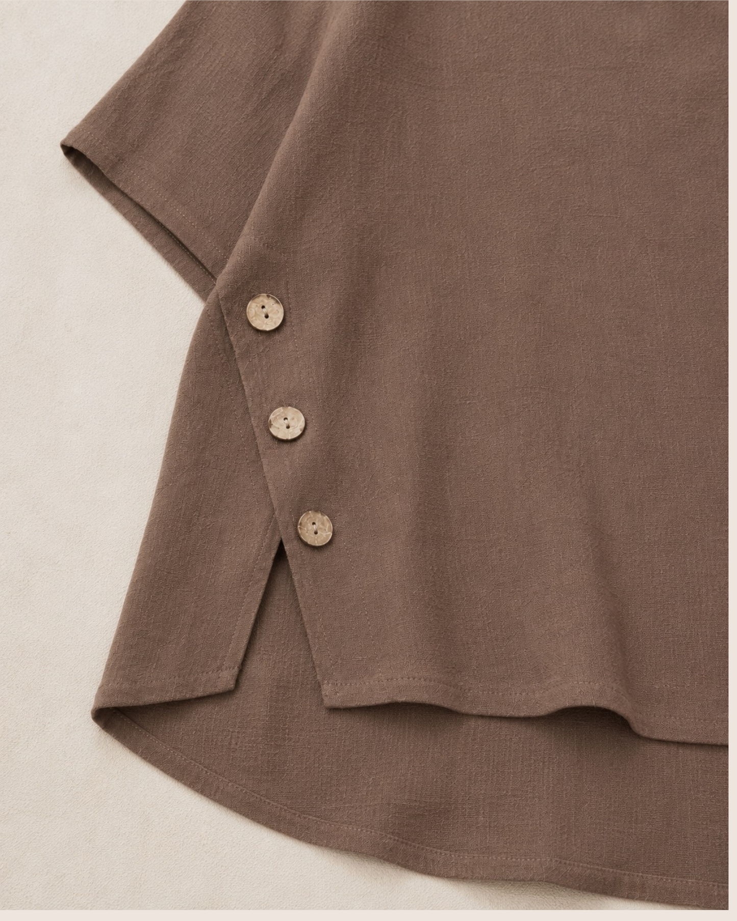 Button Detail Dip Hem - Brown