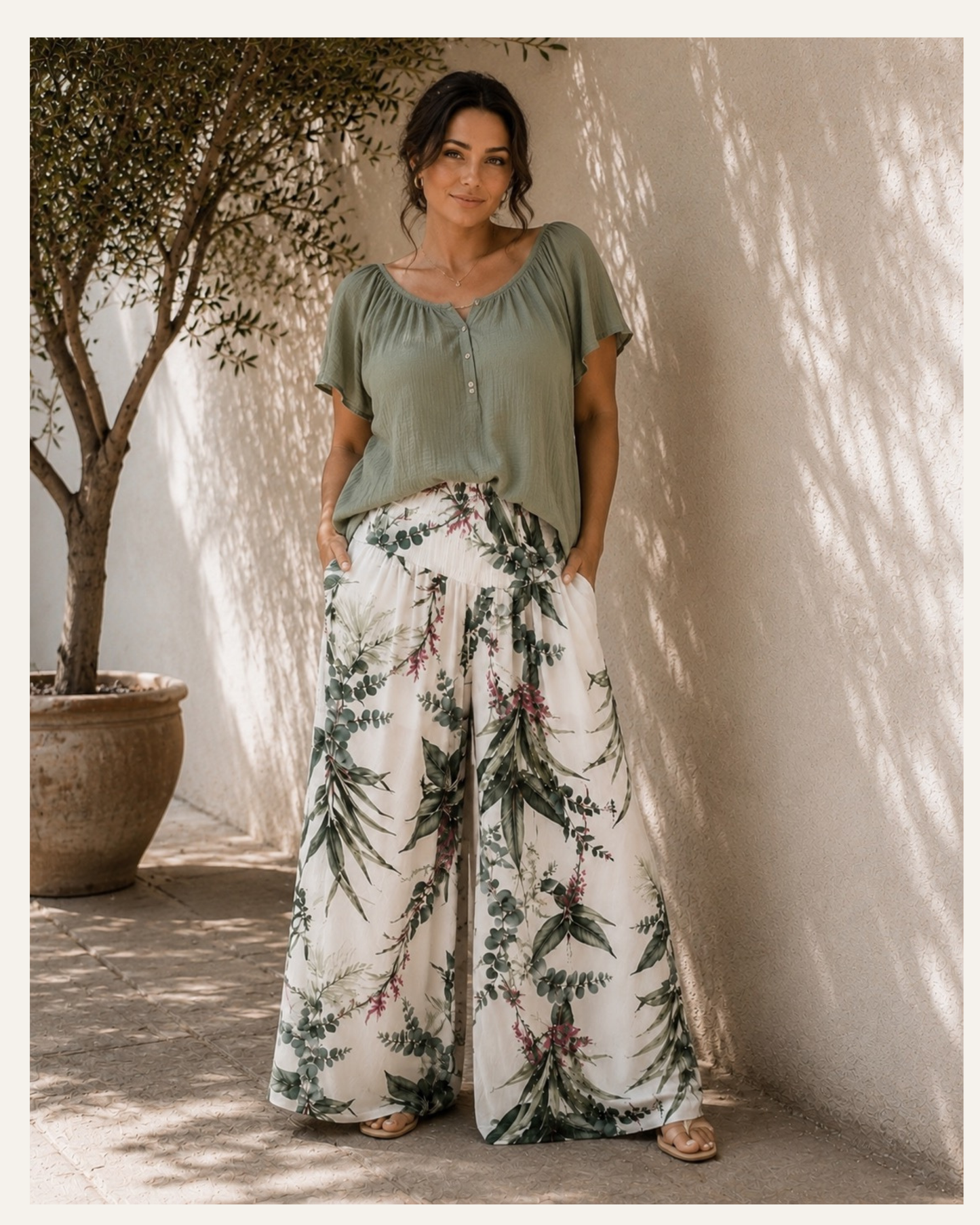 Botanical Print Palazzo Trousers