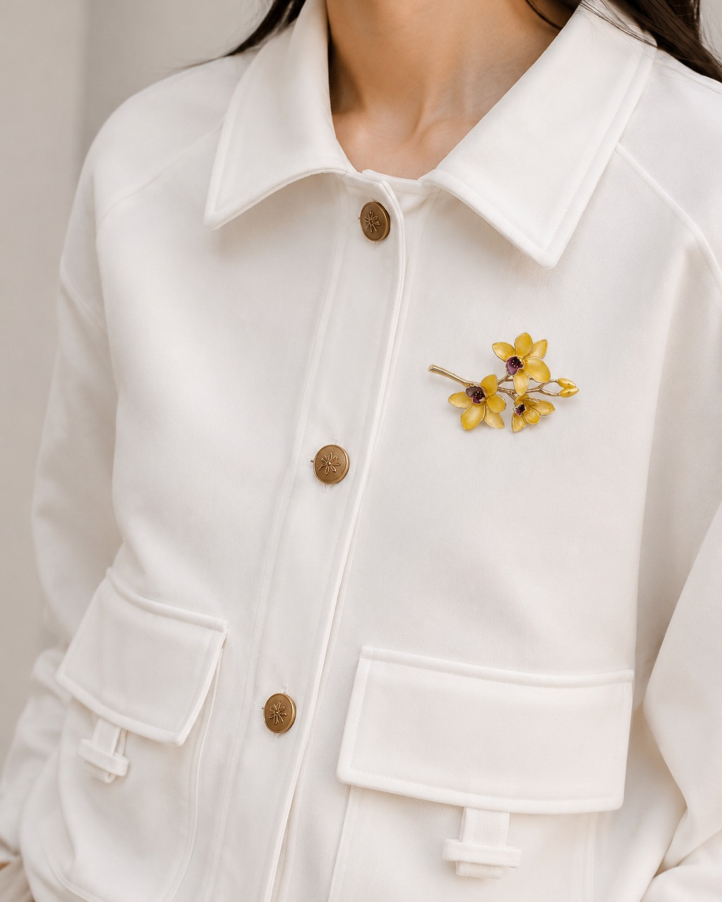 Yellow Orchid Gold Tone Brooch