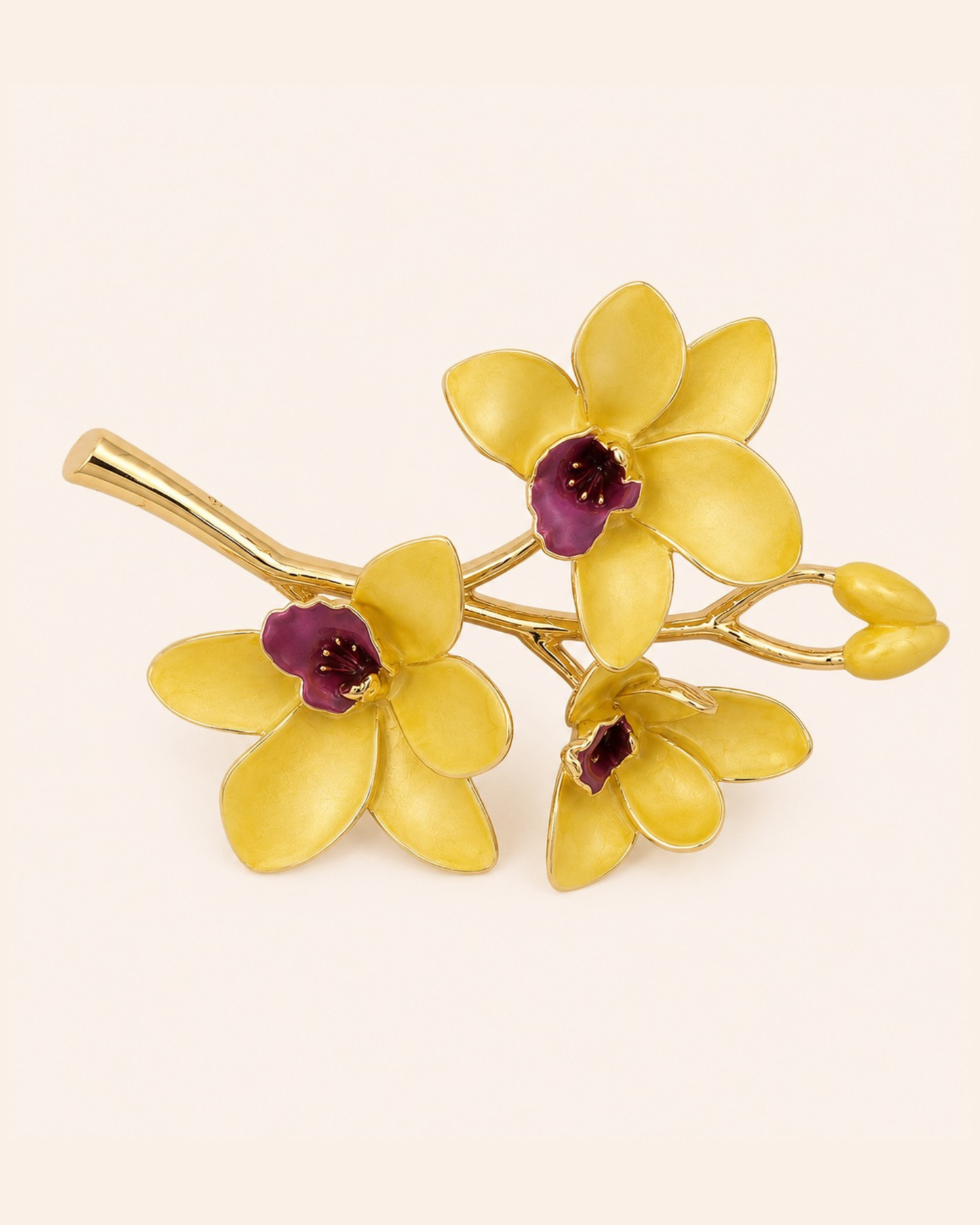 Yellow Orchid Gold Tone Brooch