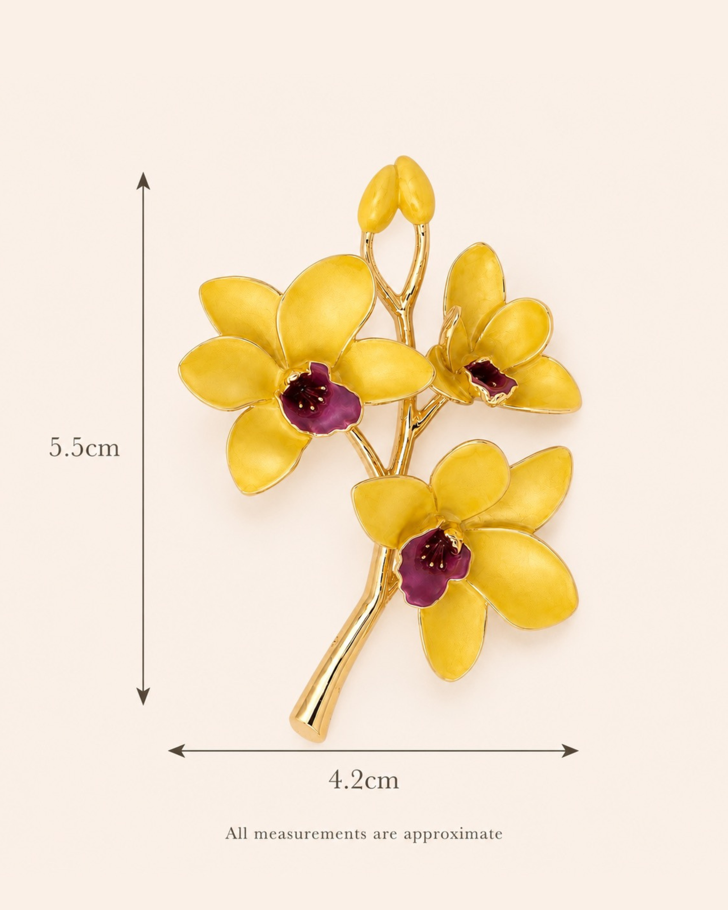 Yellow Orchid Gold Tone Brooch